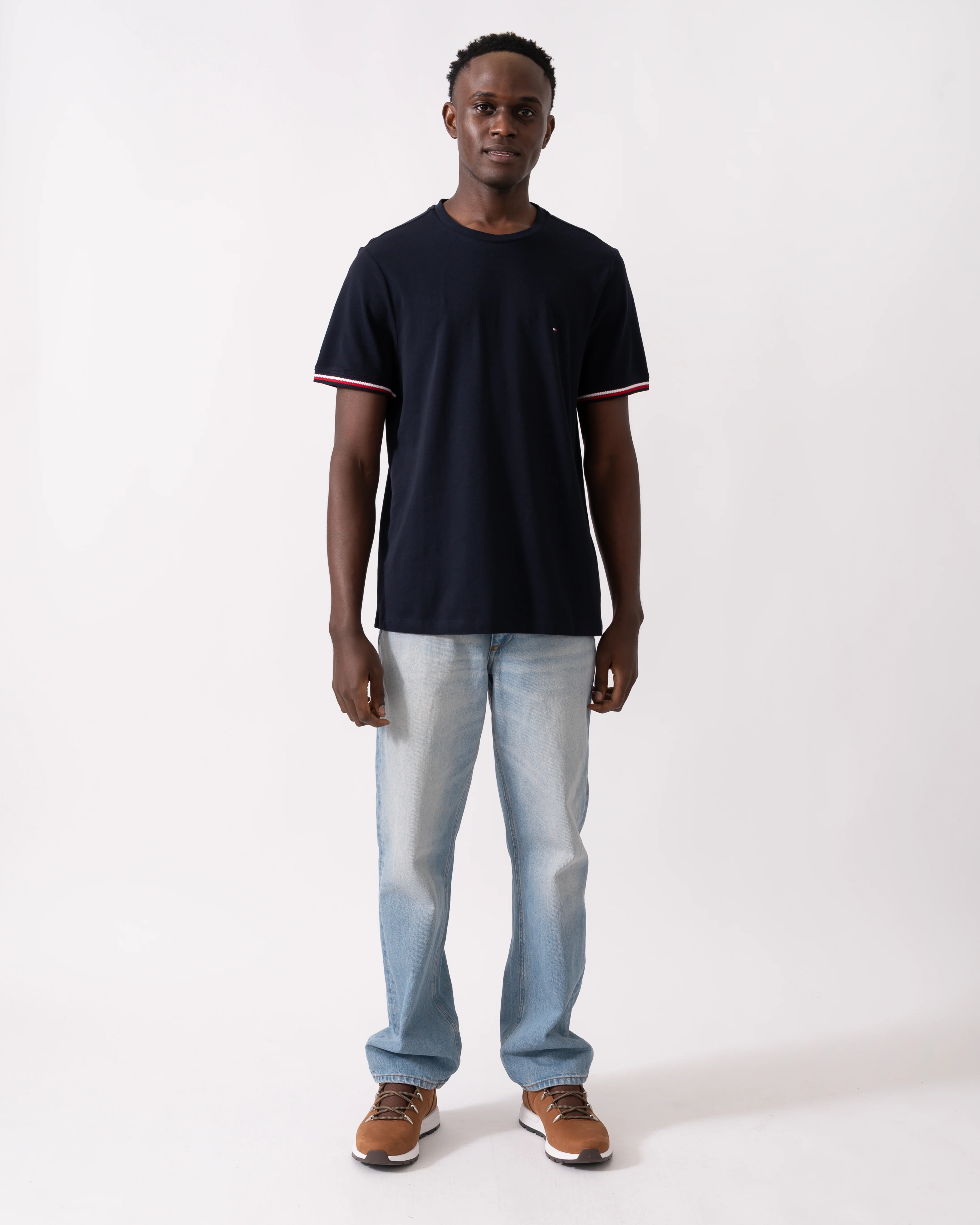 Tommy Hilfiger Global Strip Cuff Mens T-Shirt - Desert Sky - Image 3