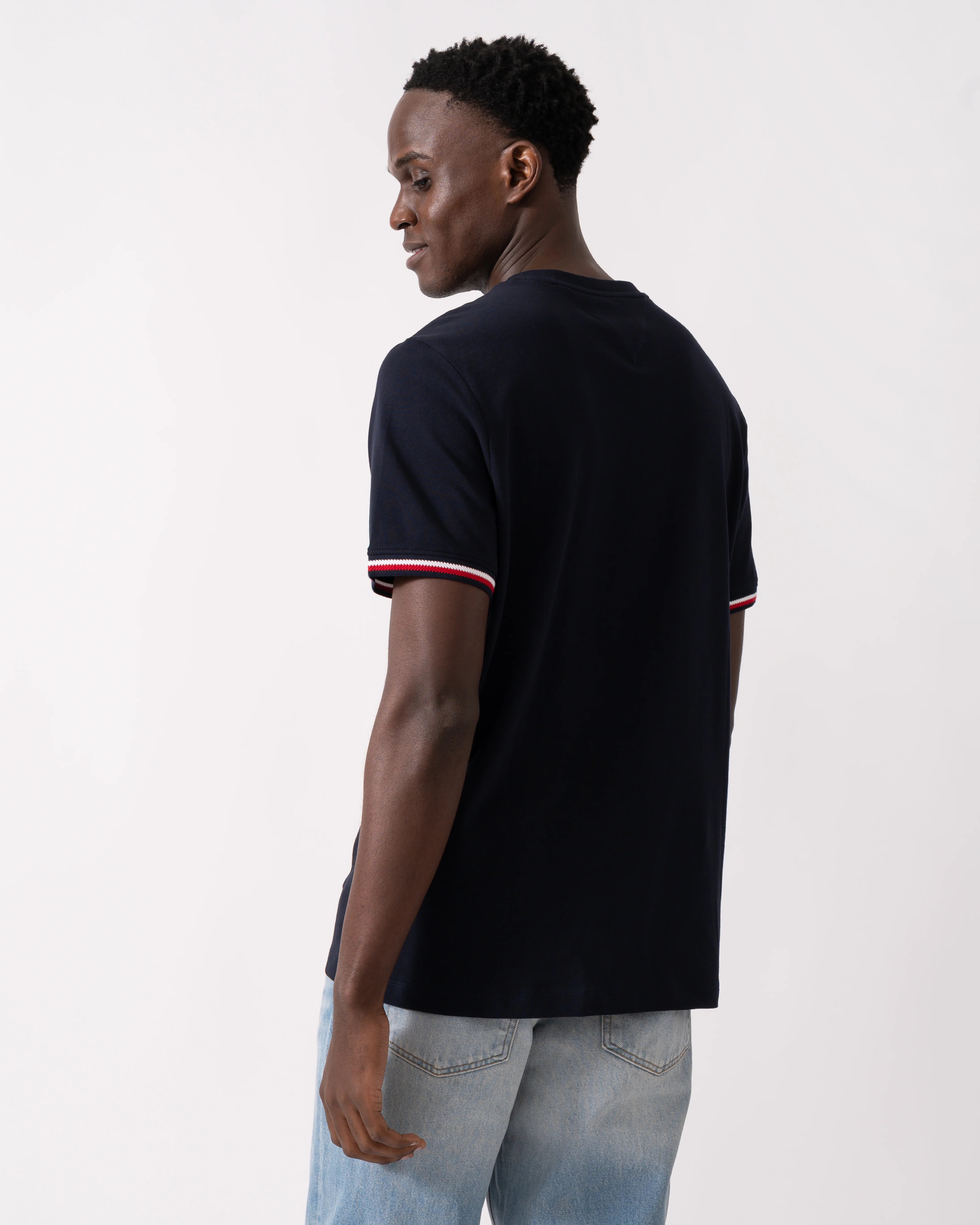 Tommy Hilfiger Global Strip Cuff Mens T-Shirt - Desert Sky - Image 4