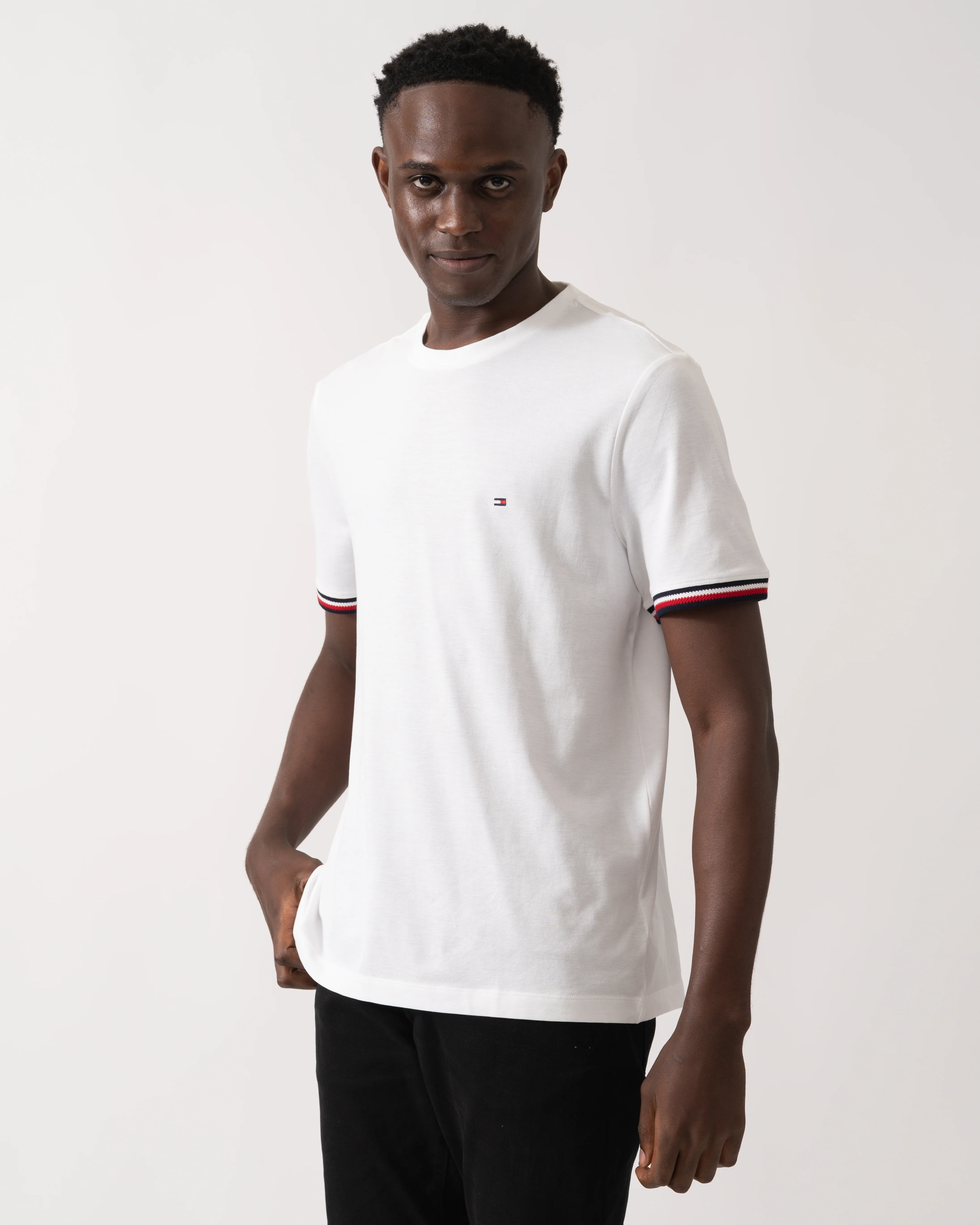 Tommy Hilfiger Global Strip Cuff Mens T-Shirt - White