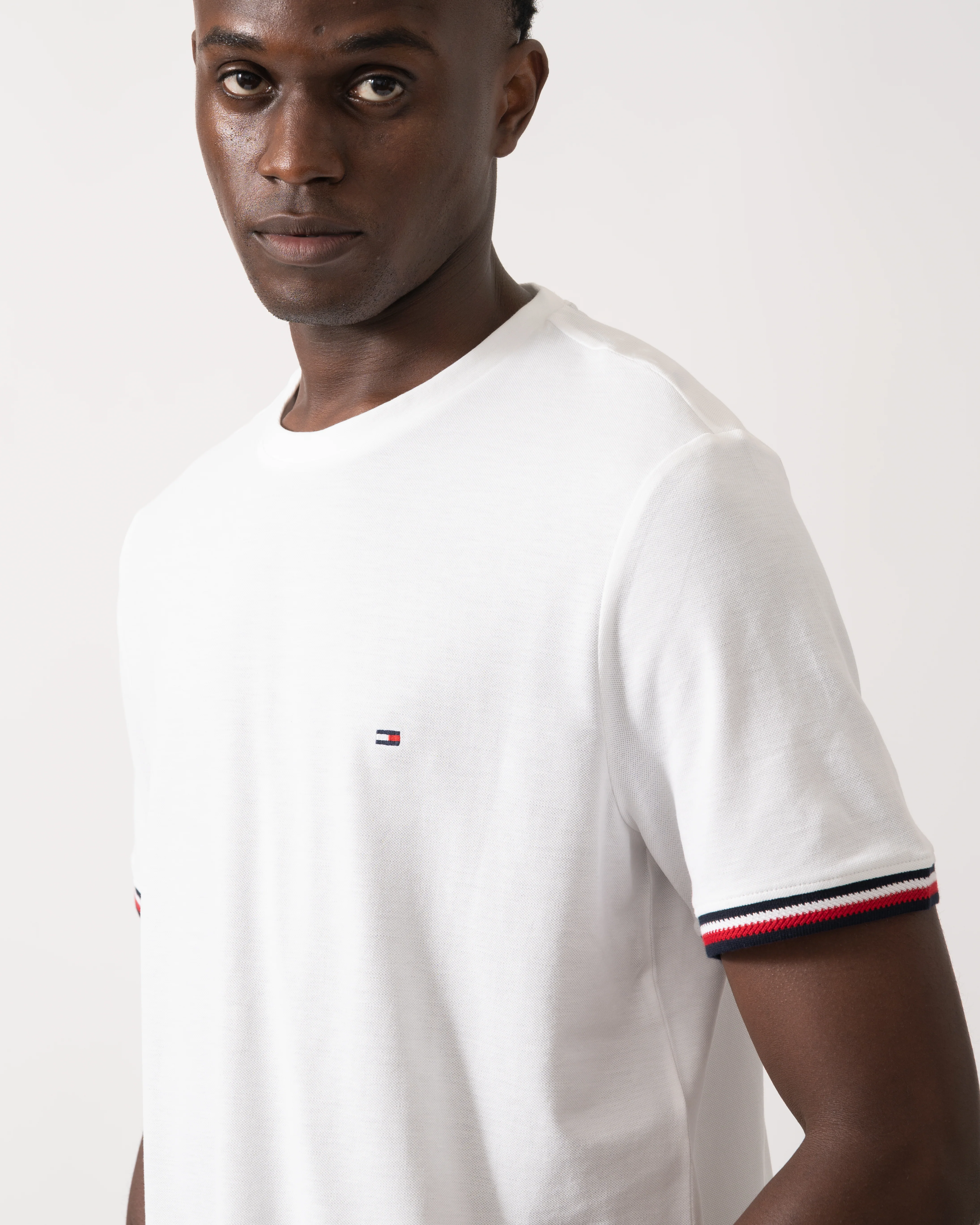 Tommy Hilfiger Global Strip Cuff Mens T-Shirt - White - Image 2