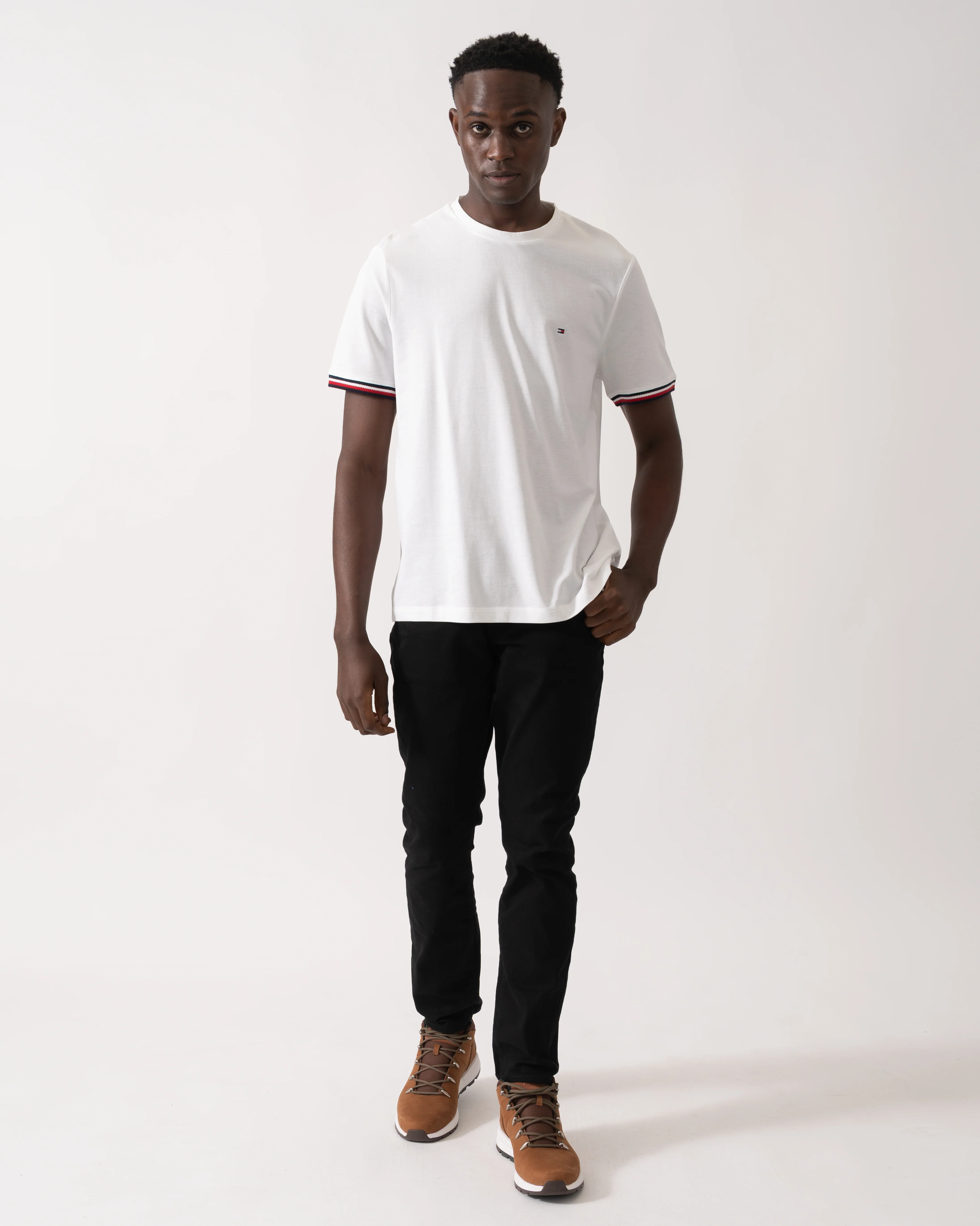 Tommy Hilfiger Global Strip Cuff Mens T-Shirt - White - Image 3
