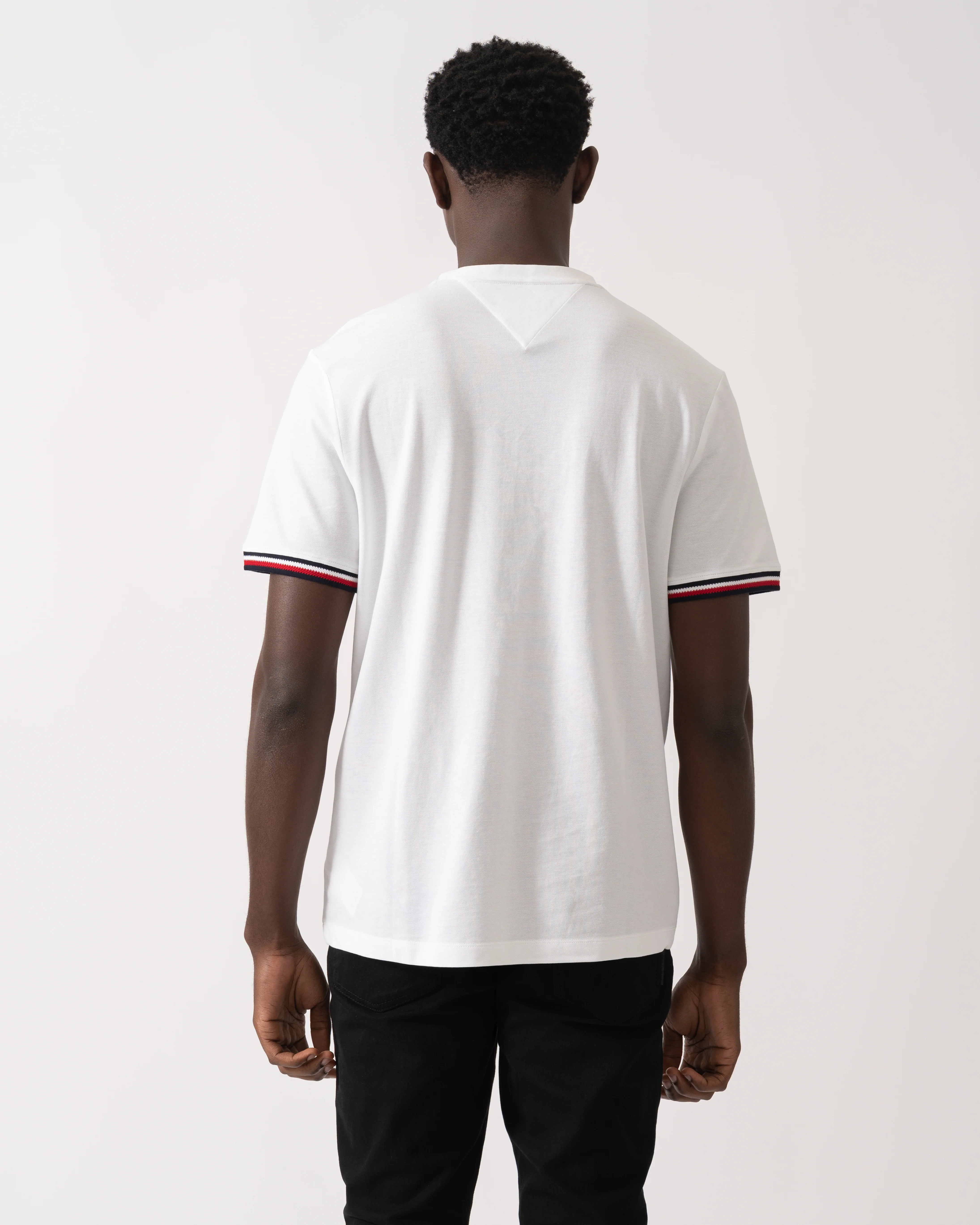 Tommy Hilfiger Global Strip Cuff Mens T-Shirt - White - Image 4