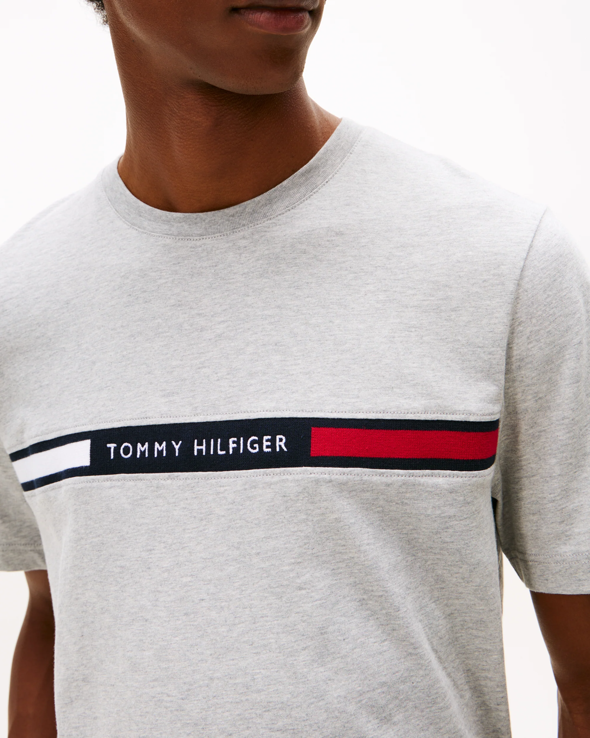 Tommy Hilfiger Hilfiger Chest Insert Mens T-Shirt - Light Grey Heather - Image 2