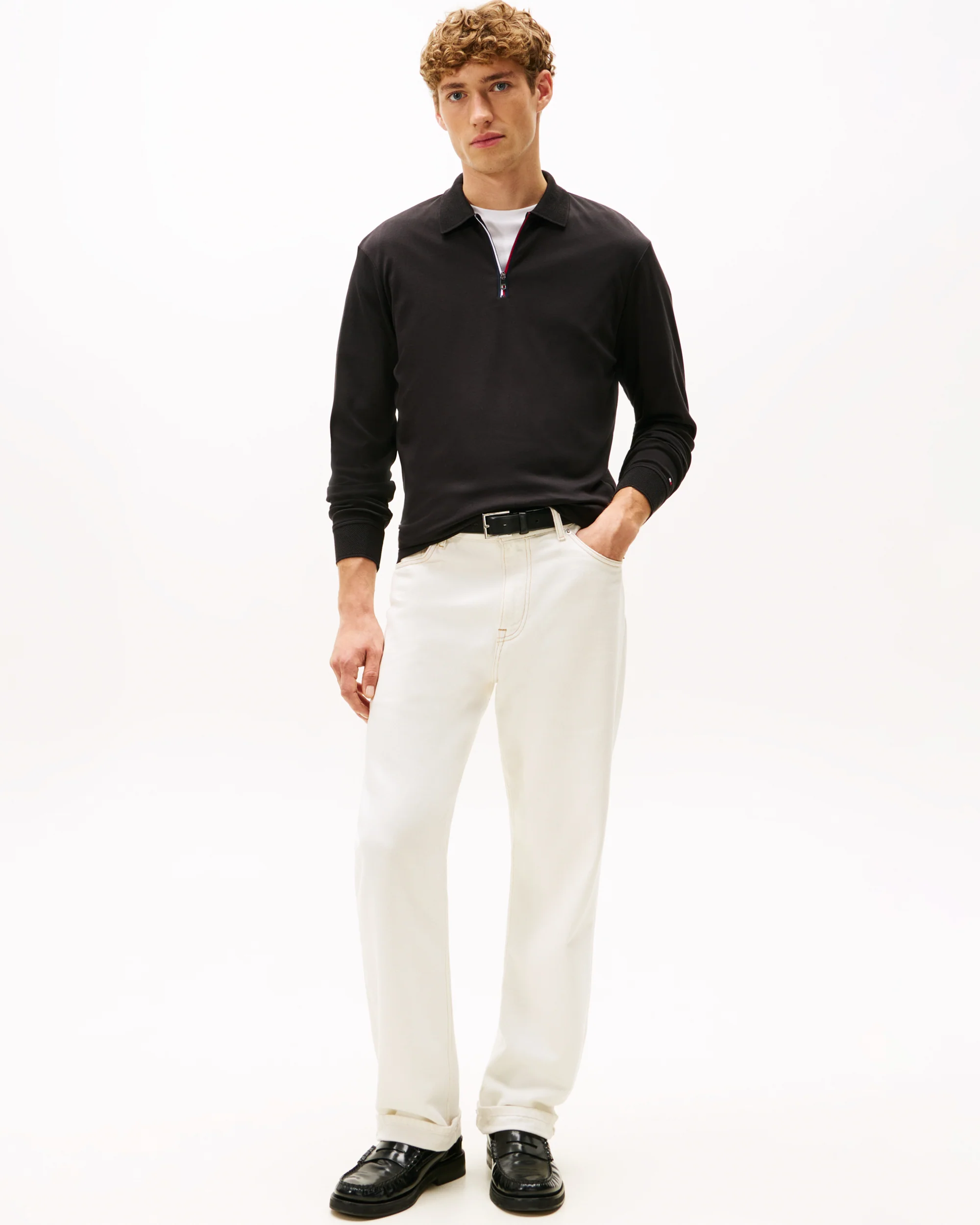 Tommy Hilfiger Interlock Mens Long Sleeve Zip Polo - Black - Image 3