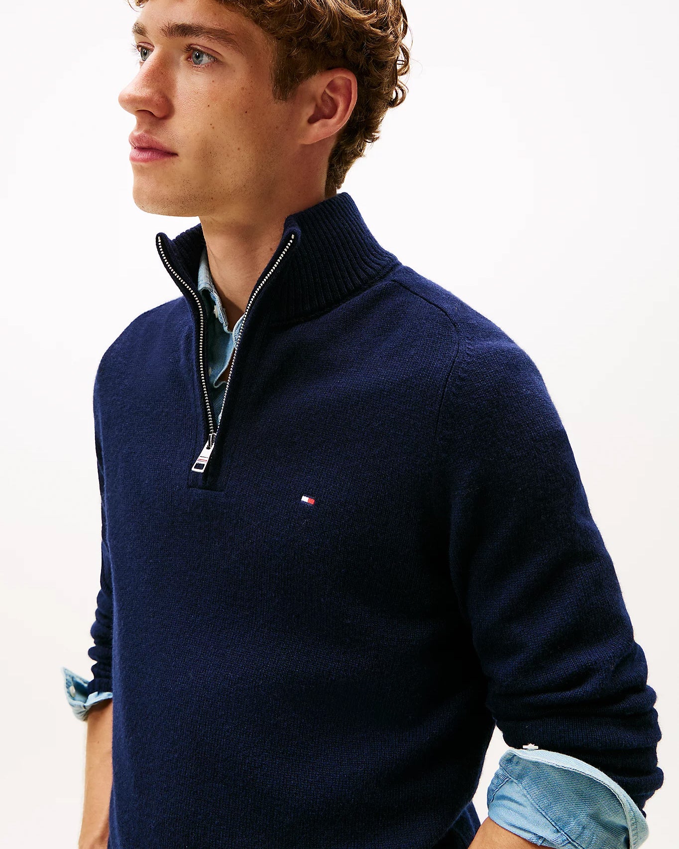 Tommy Hilfiger Lambswool Half-Zip Mock Neck Mens Jumper - Desert Sky - Image 2