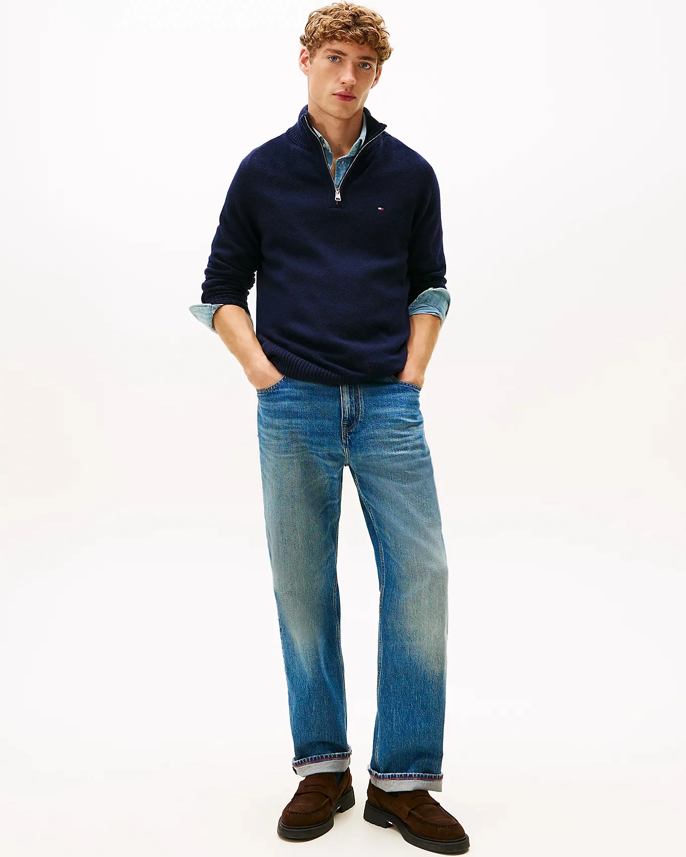 Tommy Hilfiger Lambswool Half-Zip Mock Neck Mens Jumper - Desert Sky - Image 3