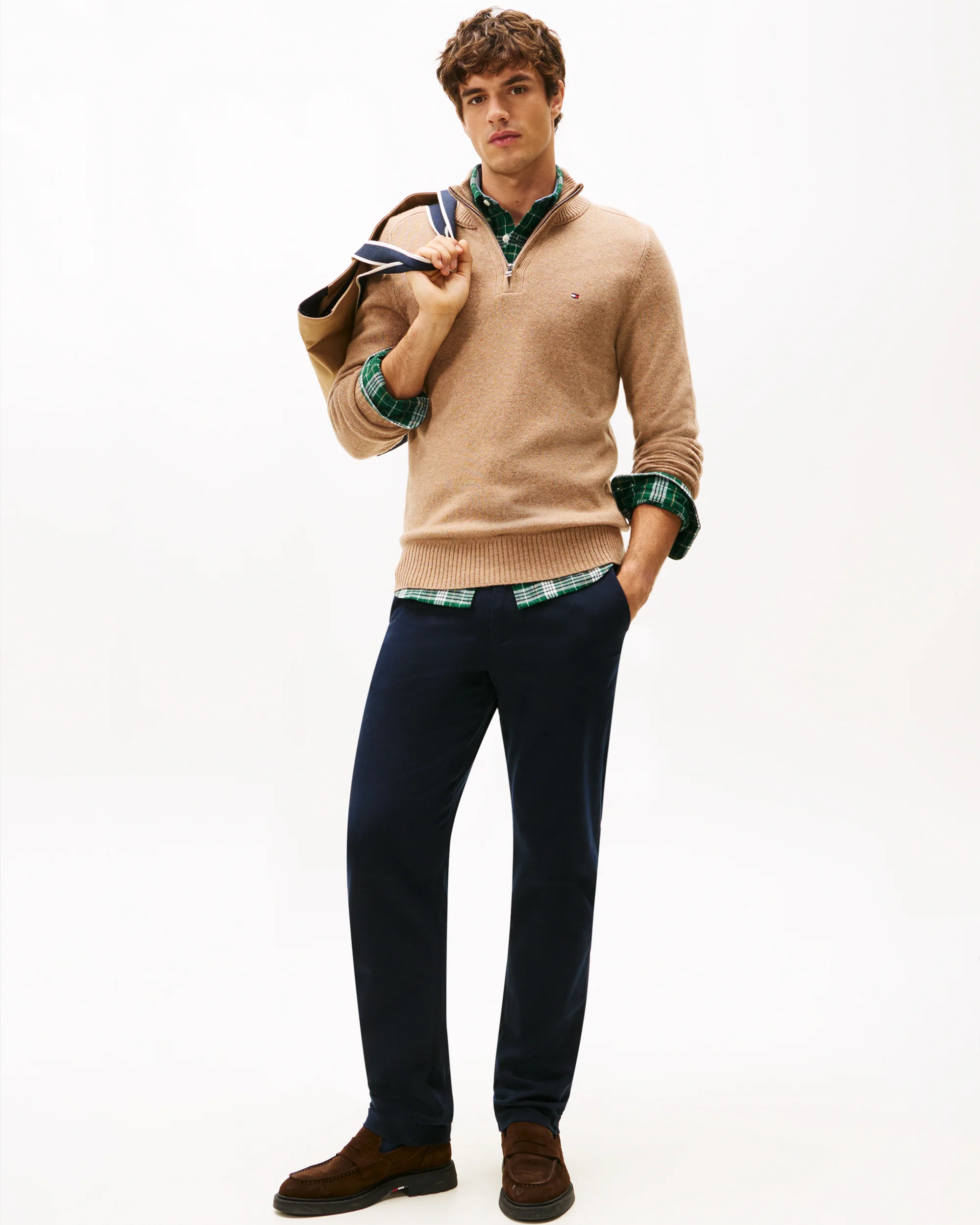 Tommy Hilfiger Lambswool Half-Zip Mock Neck Mens Jumper - Safari Canvas Heather - Image 2