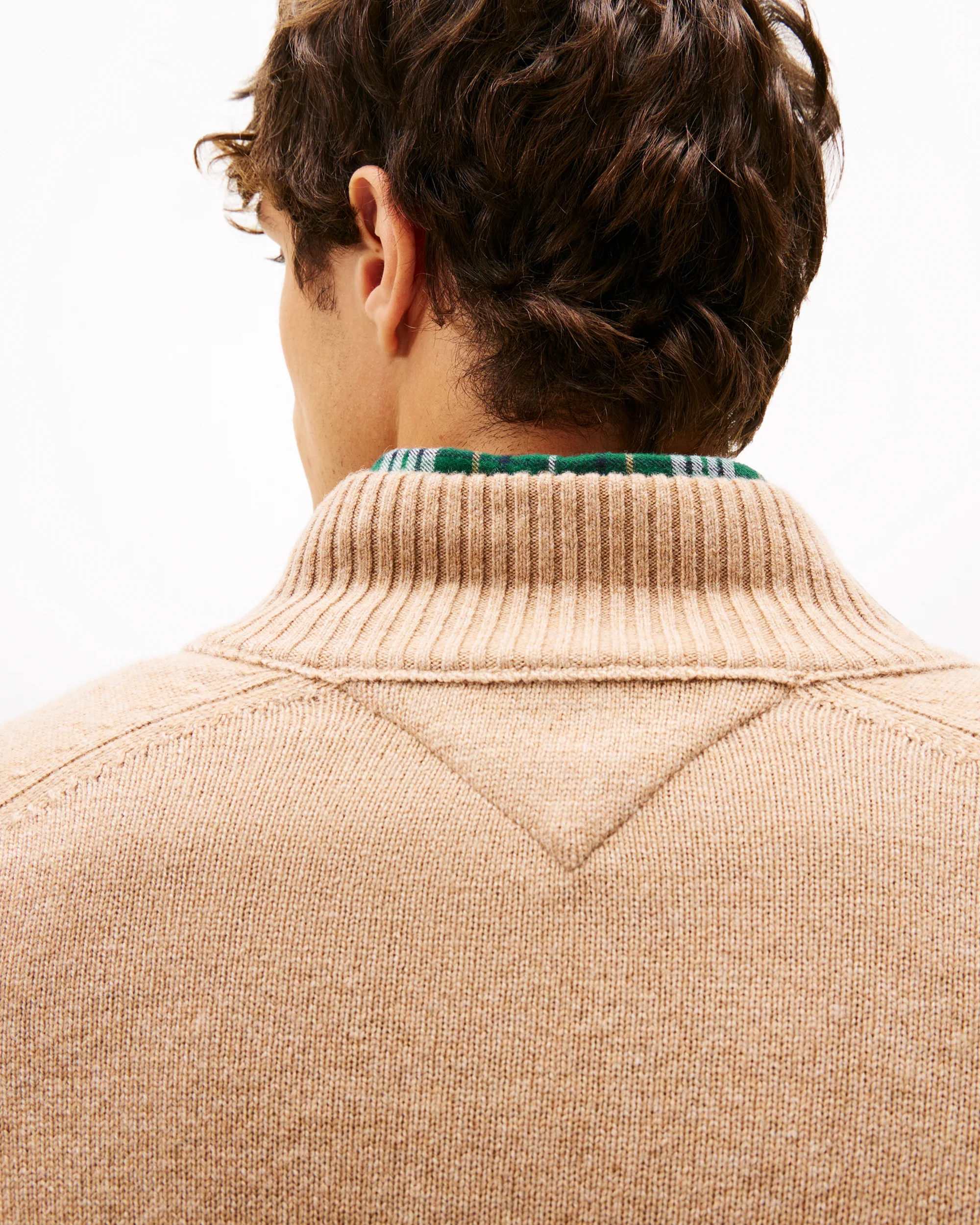 Tommy Hilfiger Lambswool Half-Zip Mock Neck Mens Jumper - Safari Canvas Heather - Image 3