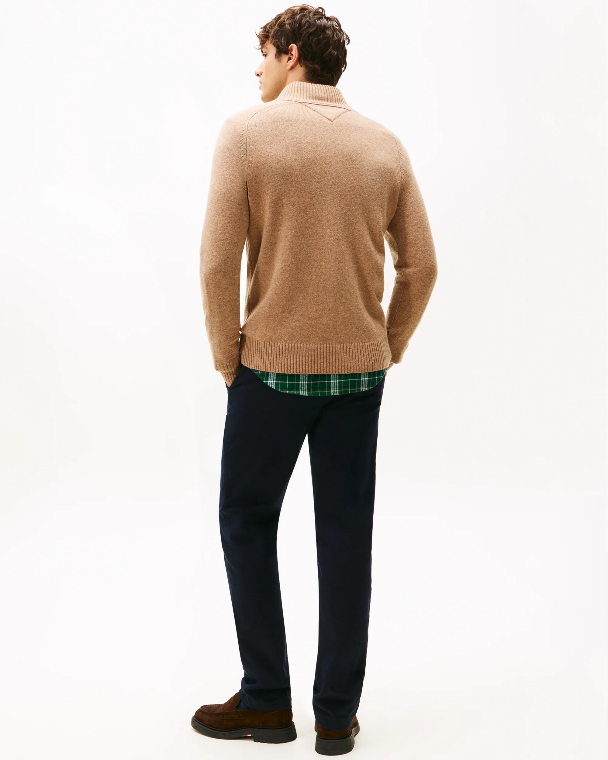 Tommy Hilfiger Lambswool Half-Zip Mock Neck Mens Jumper - Safari Canvas Heather - Image 4