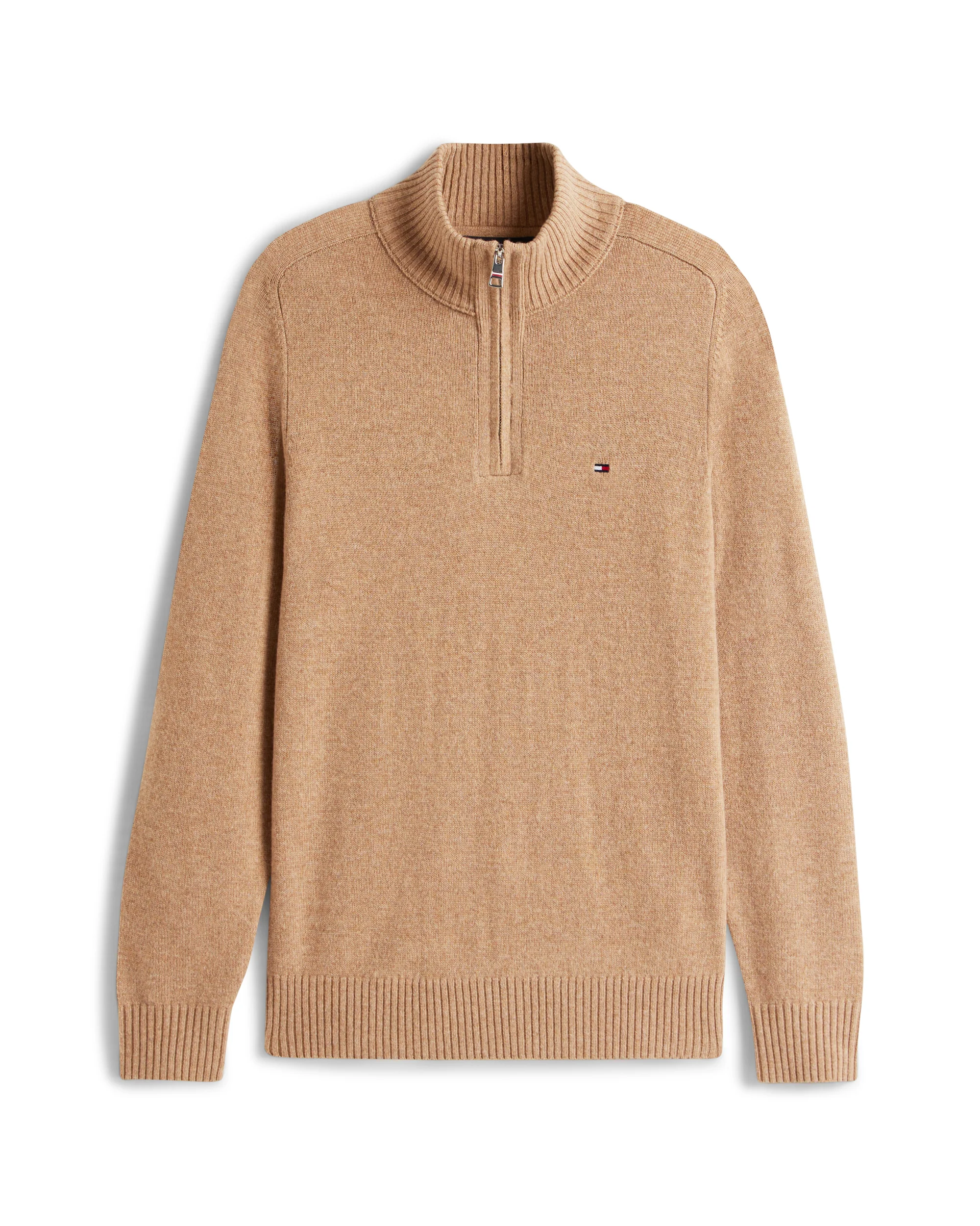 Tommy Hilfiger Lambswool Half-Zip Mock Neck Mens Jumper - Safari Canvas Heather - Image 5