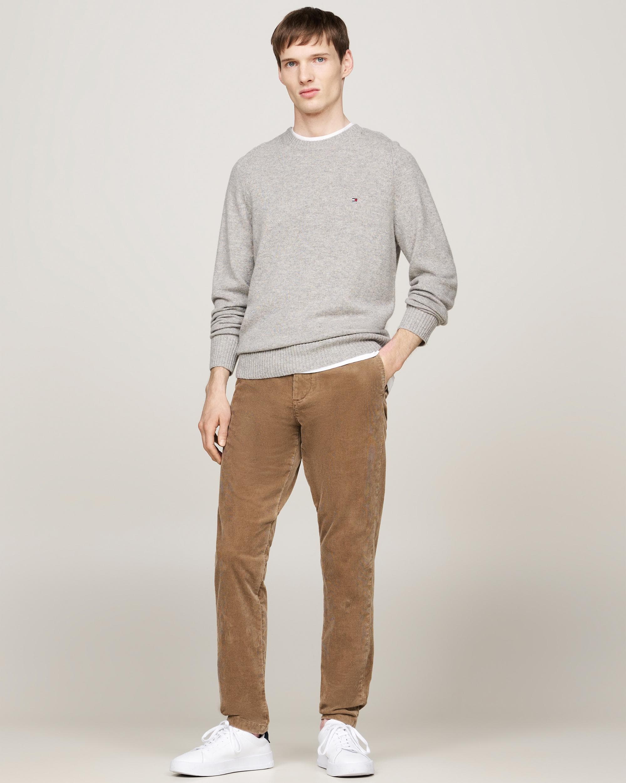 Tommy Hilfiger Lambswool Mens Crew Neck Jumper - Light Grey Heather - Image 3