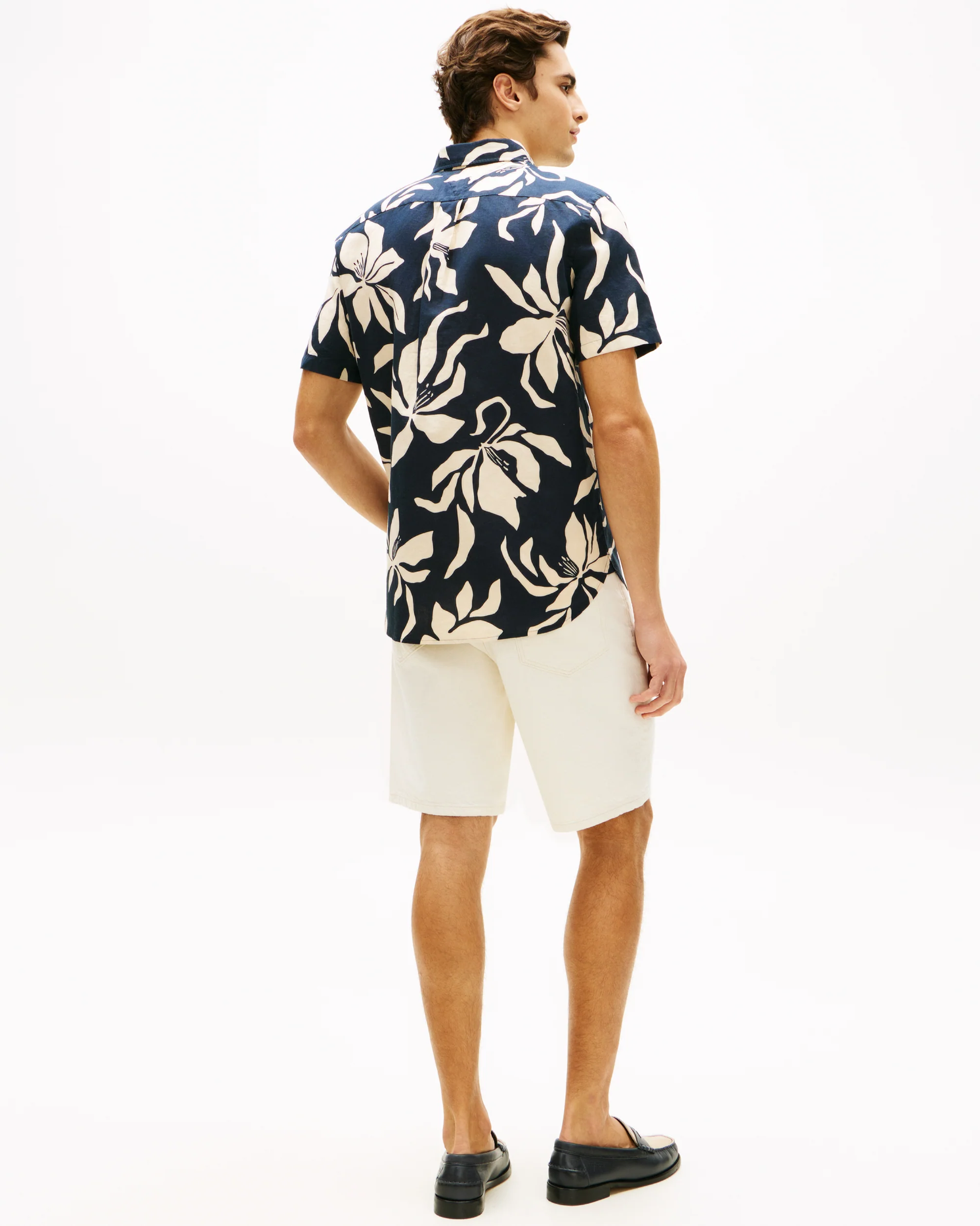 Tommy Hilfiger Linen Blend Flower Print Mens Short Sleeve Shirt - Dark Night Navy/Allover - Image 4