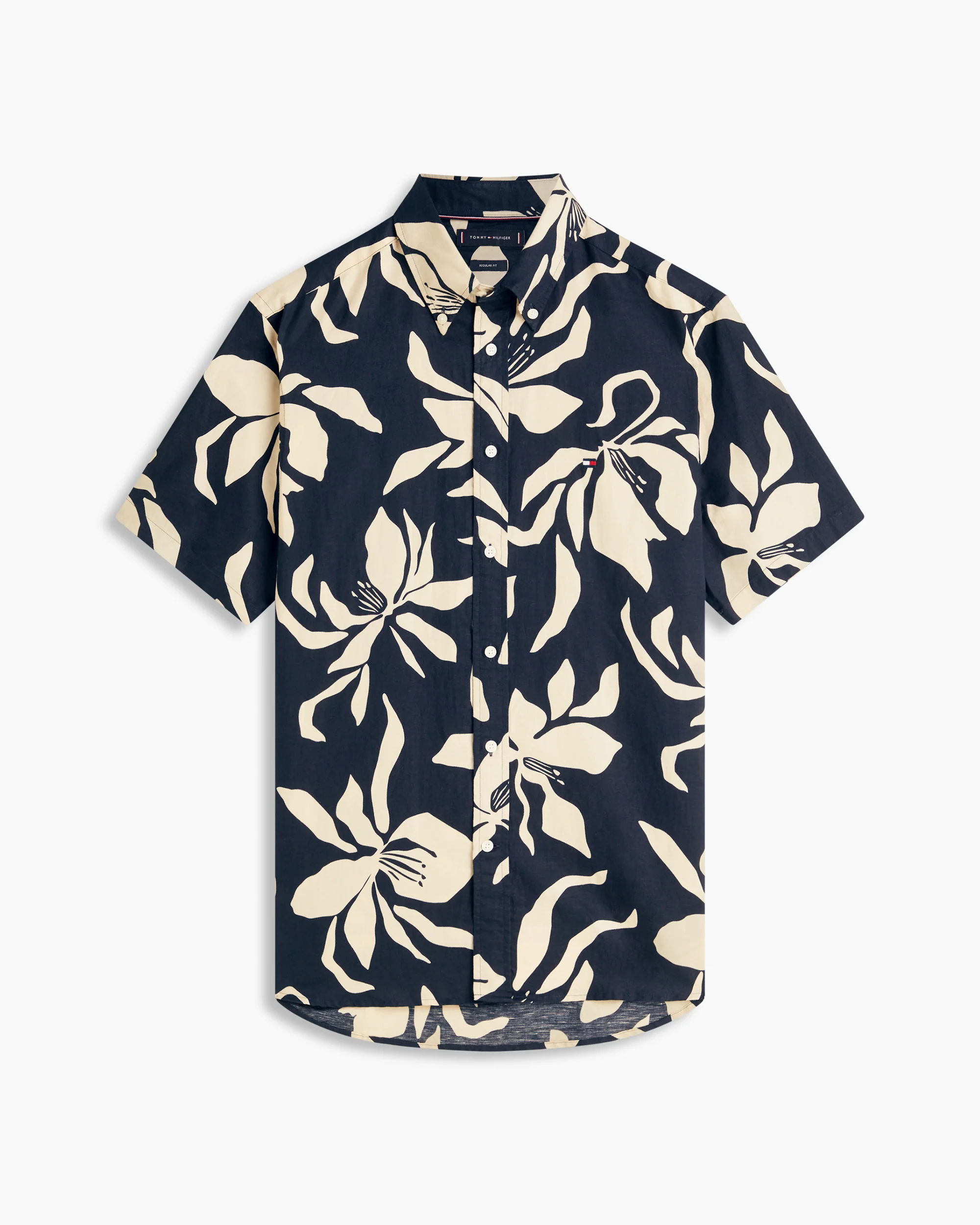 Tommy Hilfiger Linen Blend Flower Print Mens Short Sleeve Shirt - Dark Night Navy/Allover - Image 5
