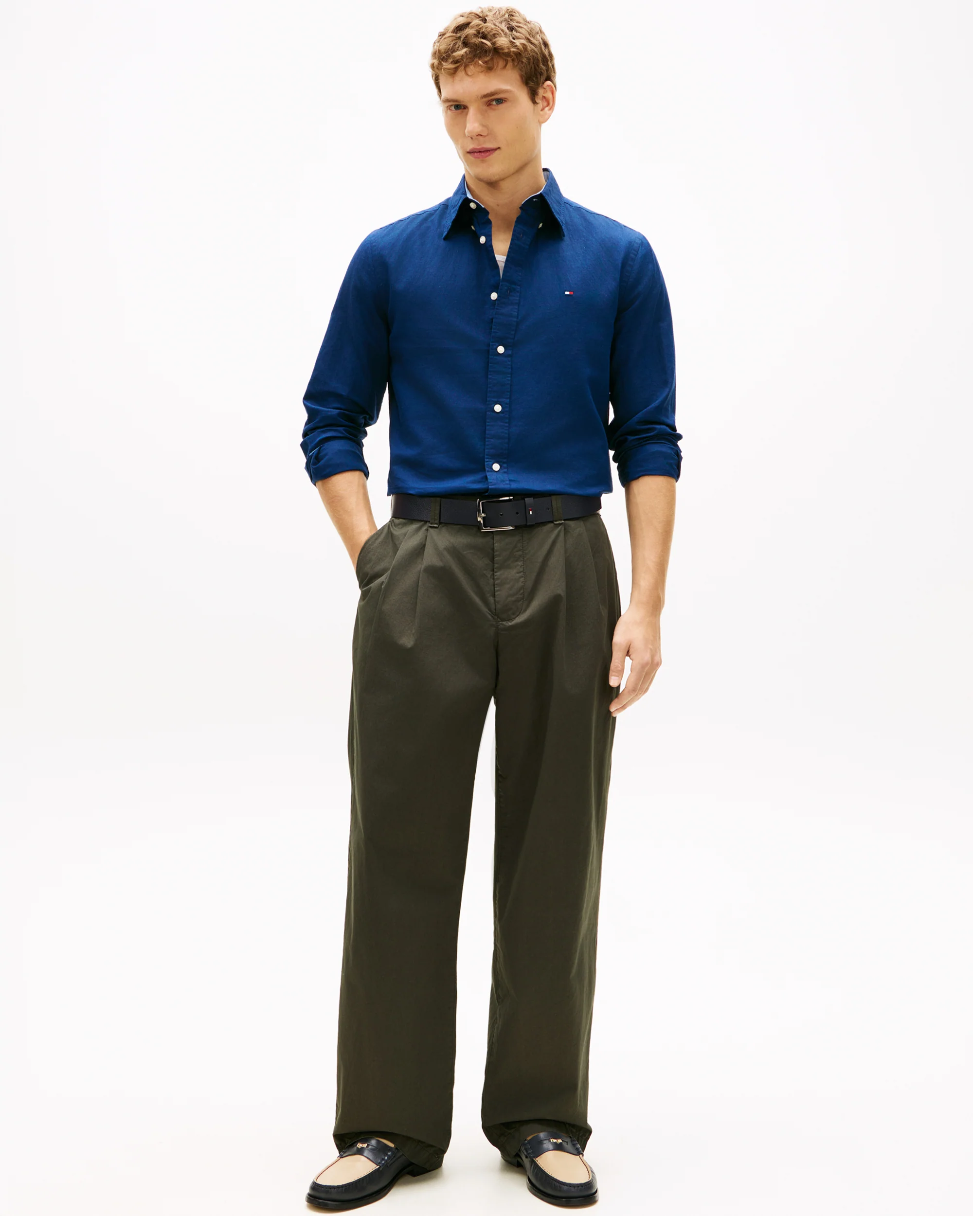 Tommy Hilfiger Linen Blend Solid Mens Long Sleeve Shirt - Carbon Navy - Image 3