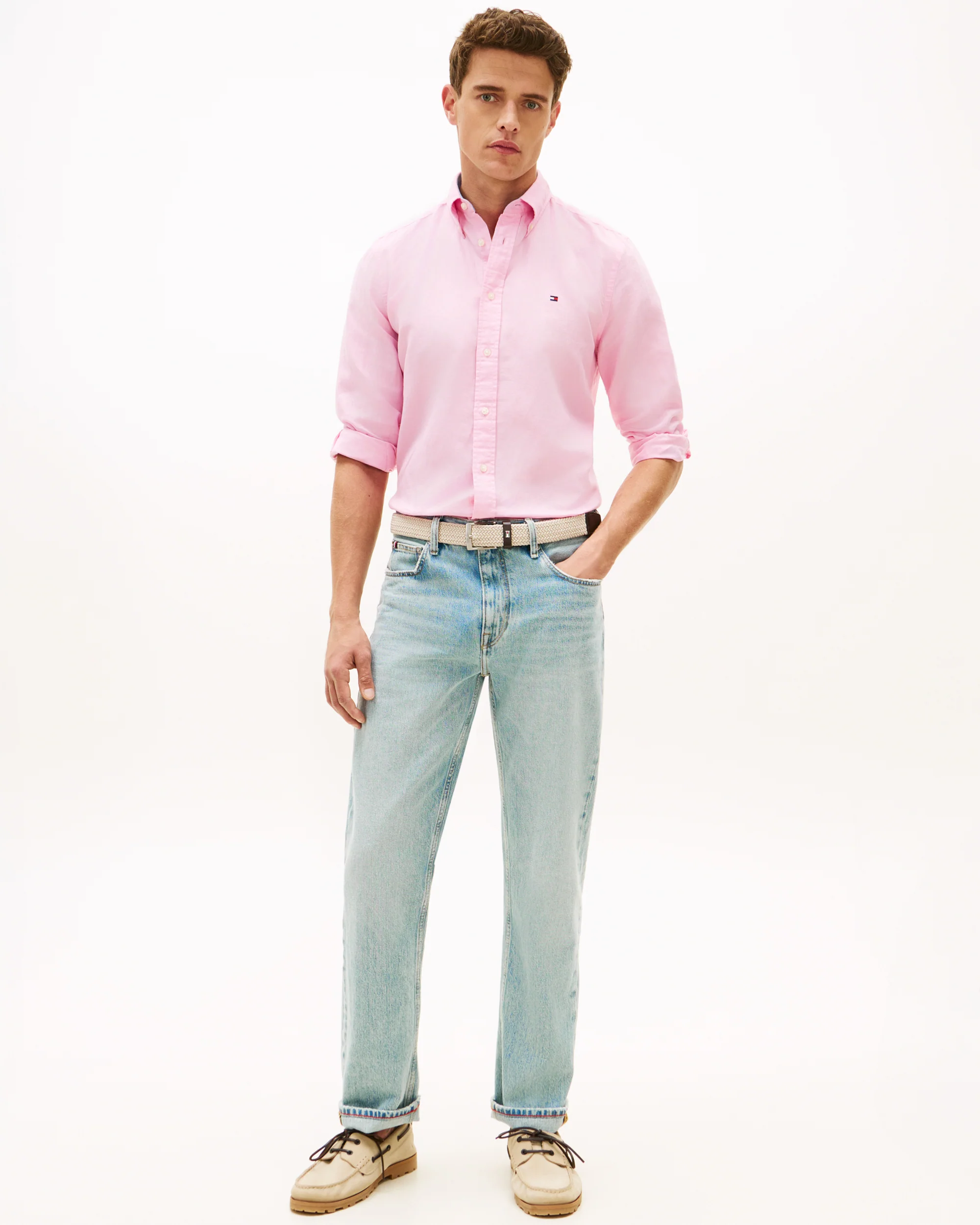 Tommy Hilfiger Linen Blend Solid Mens Long Sleeve Shirt - Classic Pink - Image 3