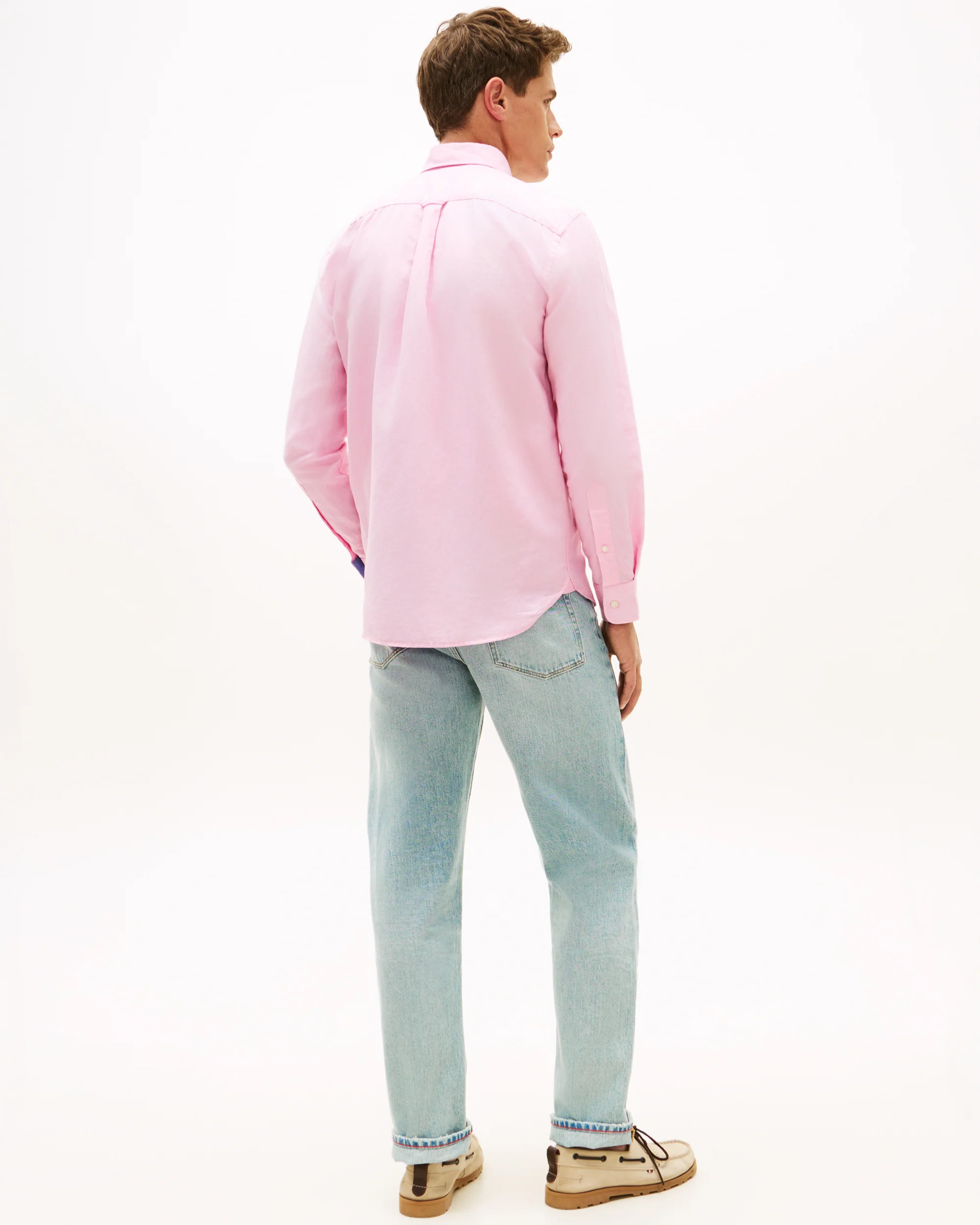 Tommy Hilfiger Linen Blend Solid Mens Long Sleeve Shirt - Classic Pink - Image 4