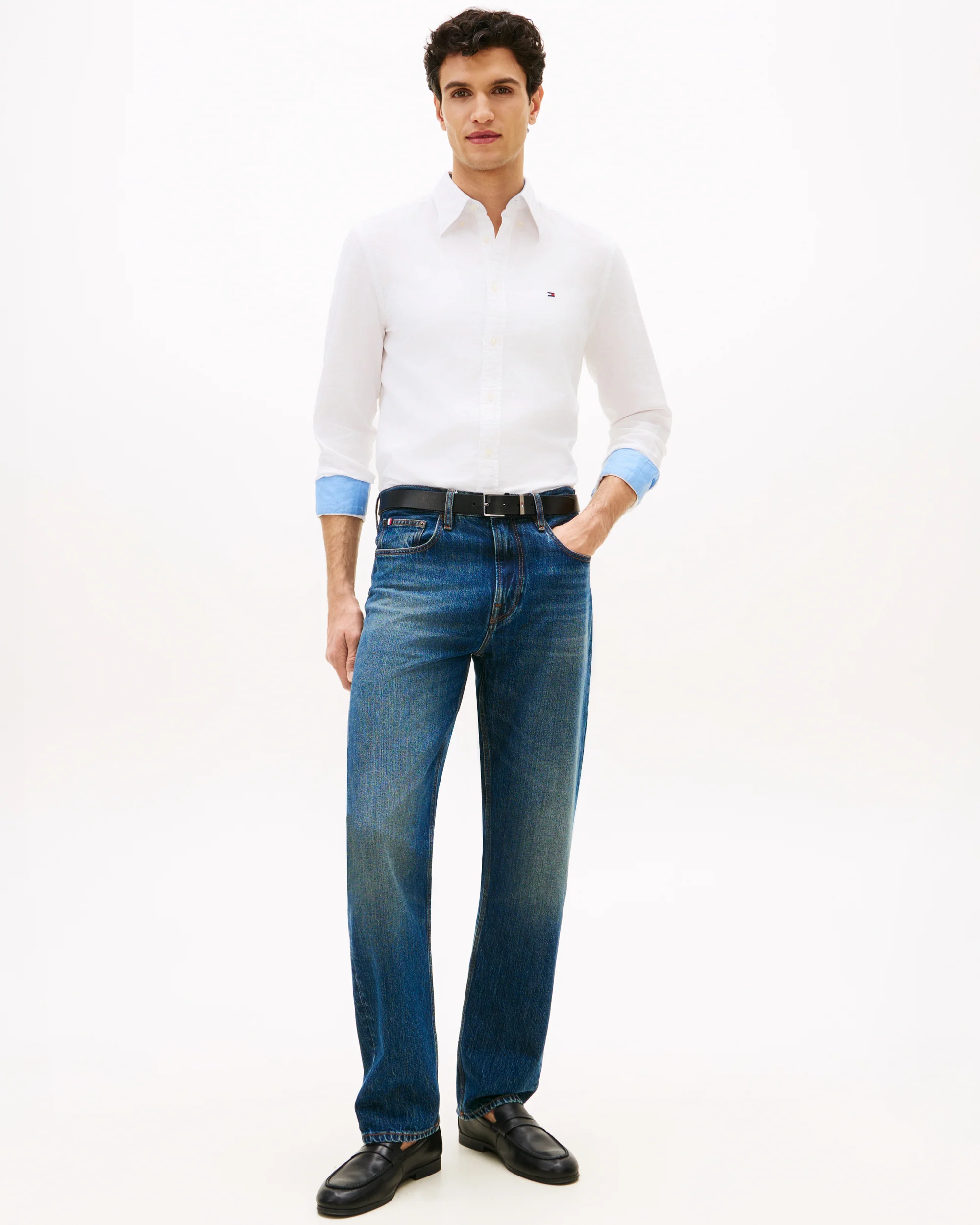 Tommy Hilfiger Linen Blend Solid Mens Long Sleeve Shirt - White - Image 3