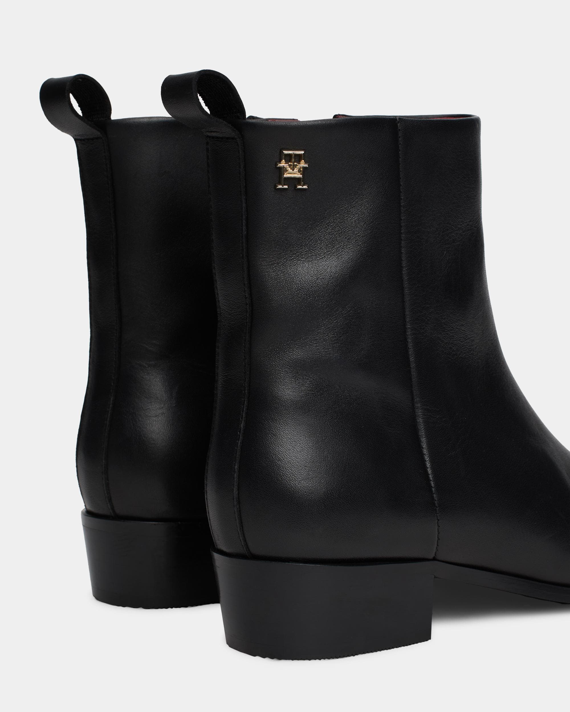 Tommy Hilfiger Low-Heel Cowboy Womens Flat Leather Boots - Image 4