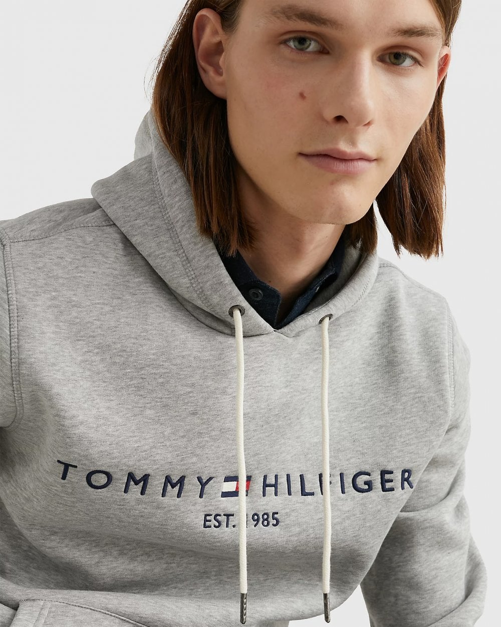 Tommy Hilfiger Mens Core Tommy Logo Hoodie - Cloud Heather - Image 2
