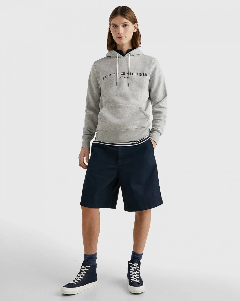 Tommy Hilfiger Mens Core Tommy Logo Hoodie - Cloud Heather - Image 3