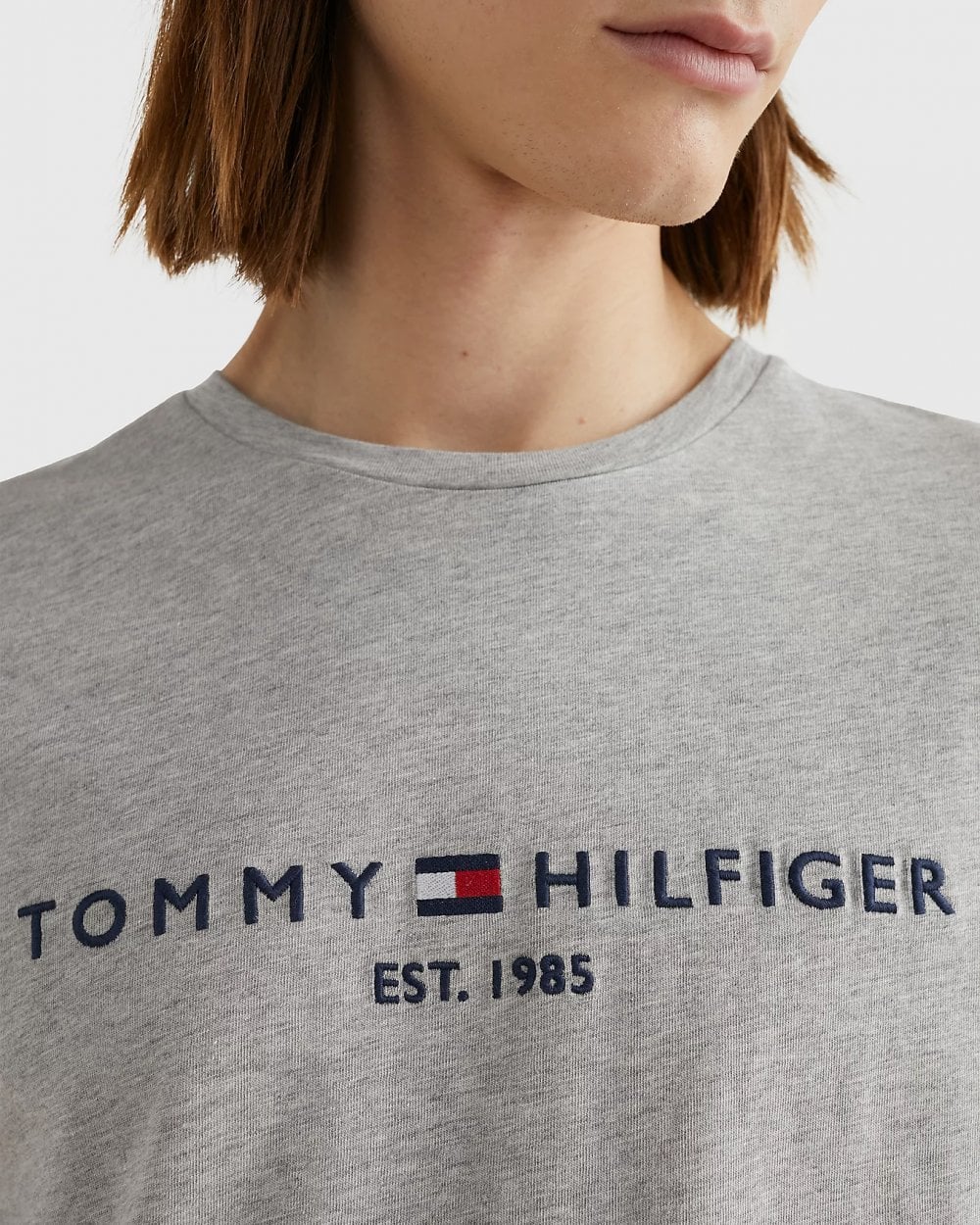 Tommy Hilfiger Mens Core Tommy Logo Tee - Cloud Heather - Image 2