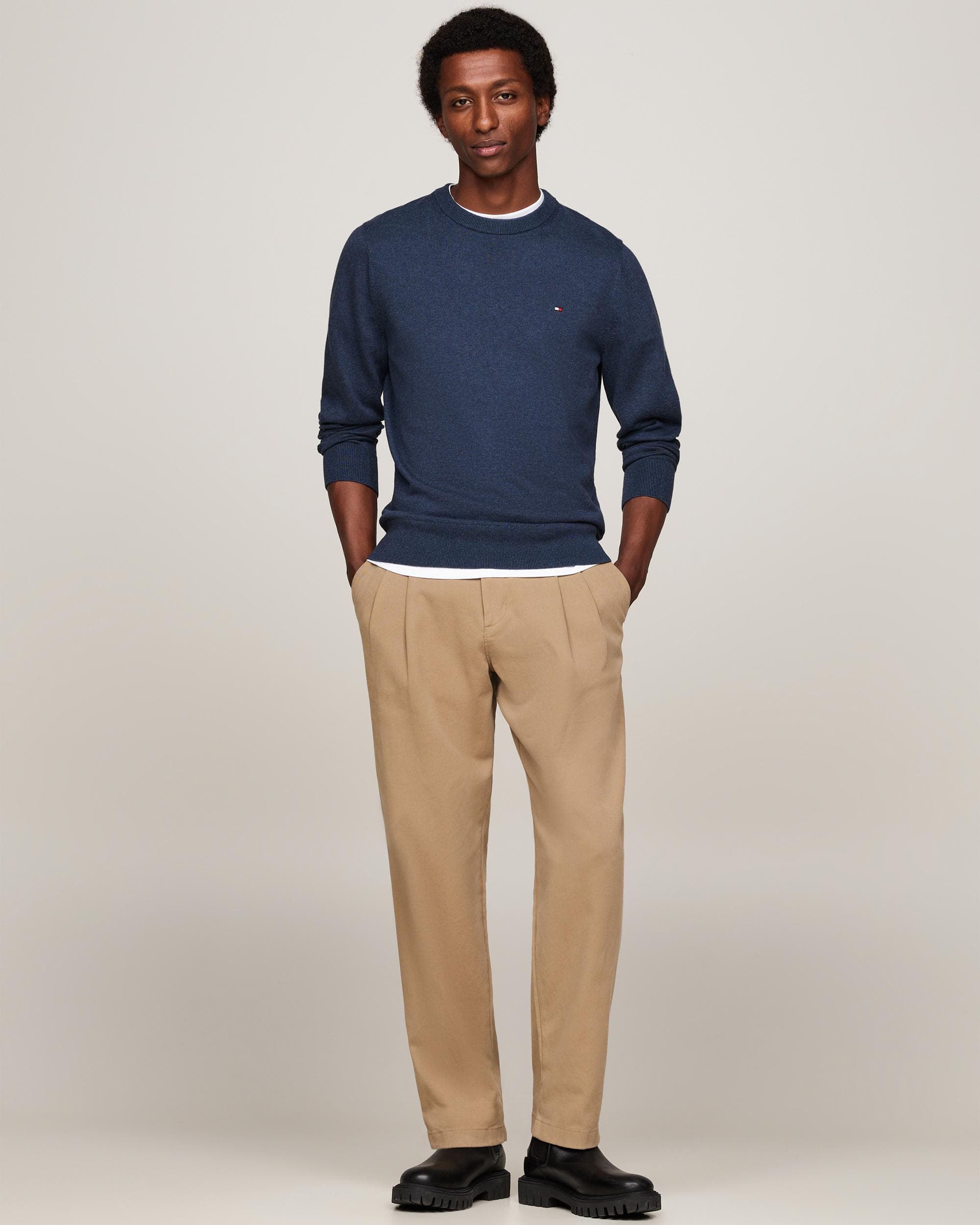 Tommy Hilfiger Organic Cotton Cashmere Mens Crew Sweater - Aegean Sea Heather - Image 3