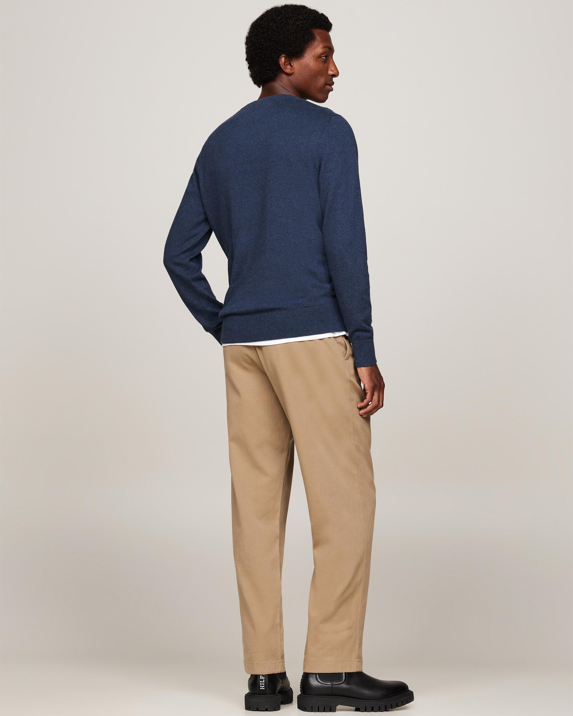 Tommy Hilfiger Organic Cotton Cashmere Mens Crew Sweater - Aegean Sea Heather - Image 4