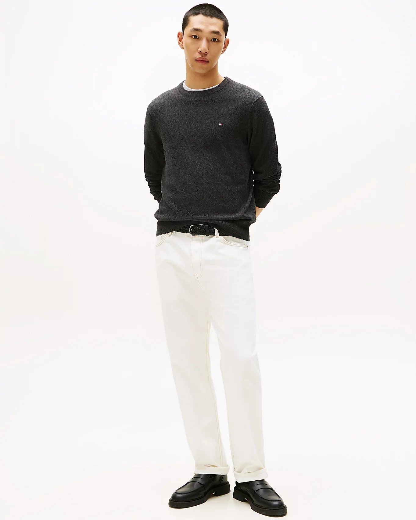 Tommy Hilfiger Organic Cotton Cashmere Mens Crew Sweater - Dark Grey Heather - Image 3