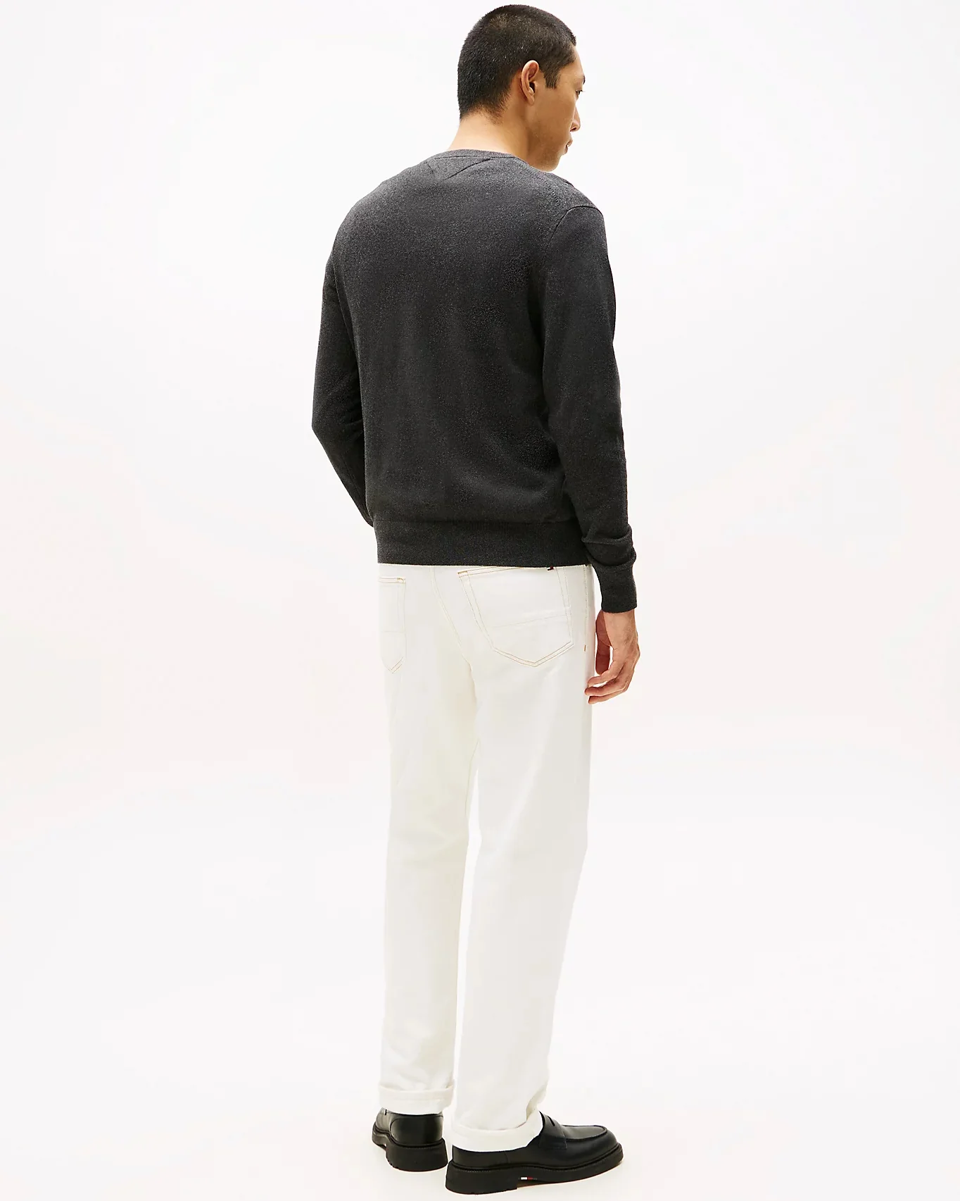 Tommy Hilfiger Organic Cotton Cashmere Mens Crew Sweater - Dark Grey Heather - Image 4