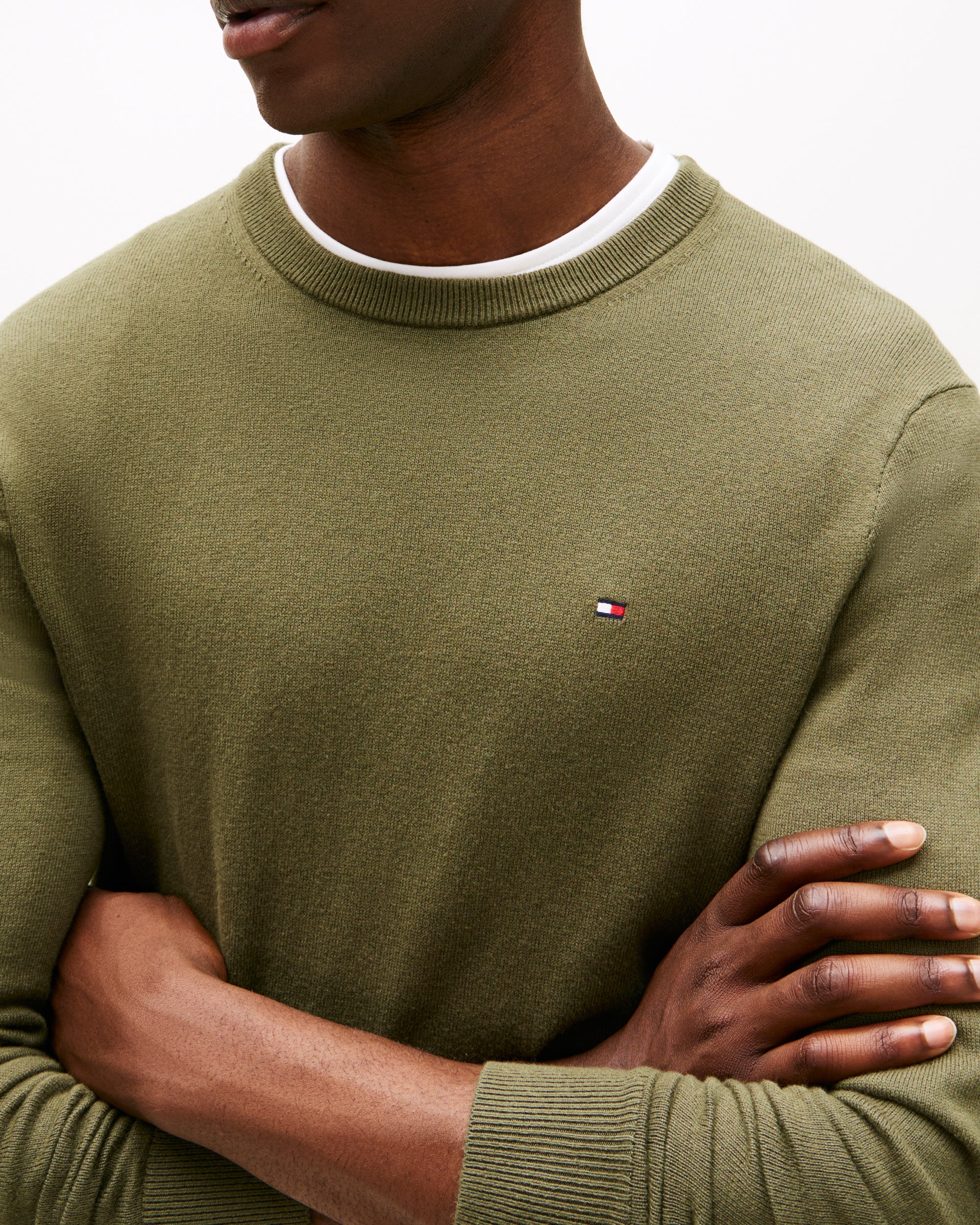 Tommy Hilfiger Organic Cotton Cashmere Mens Crew Sweater - Huntsman Green - Image 2