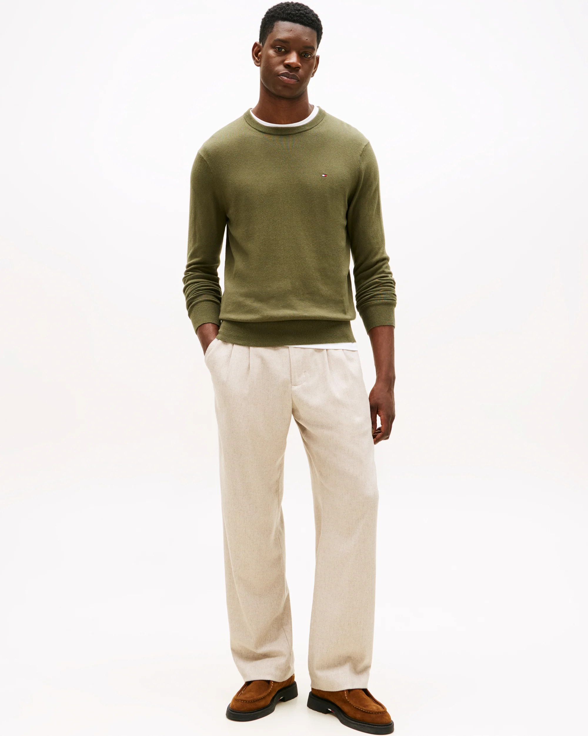 Tommy Hilfiger Organic Cotton Cashmere Mens Crew Sweater - Huntsman Green - Image 3