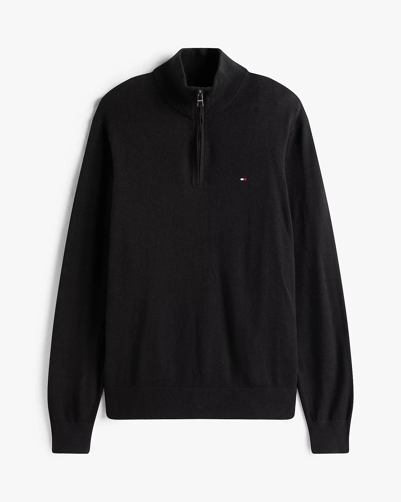 Tommy Hilfiger Organic Cotton Cashmere Mens Zip-Mock Sweater - Black - Image 5