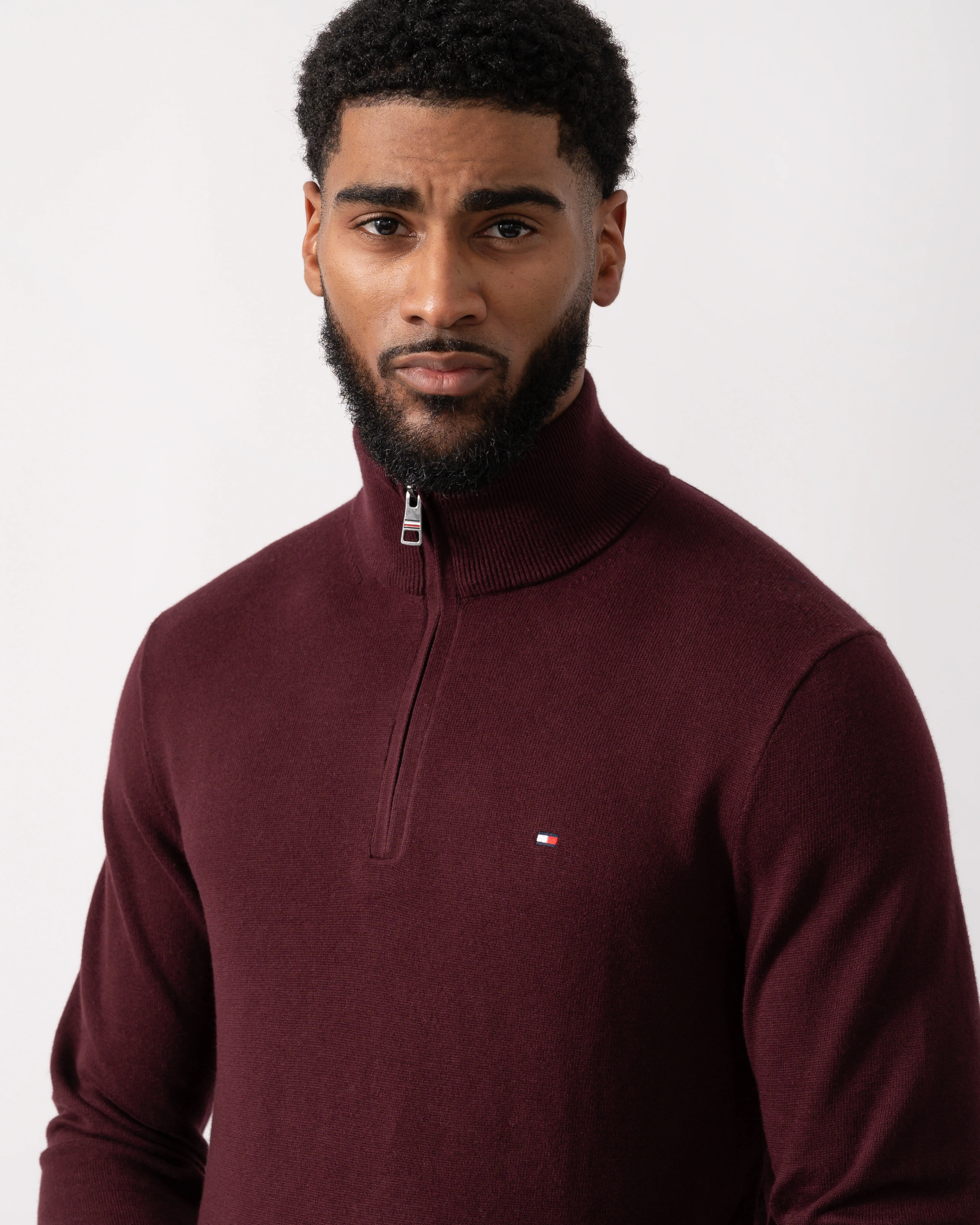 Tommy Hilfiger Organic Cotton Cashmere Mens Zip-Mock Sweater - Deep Burgundy - Image 3