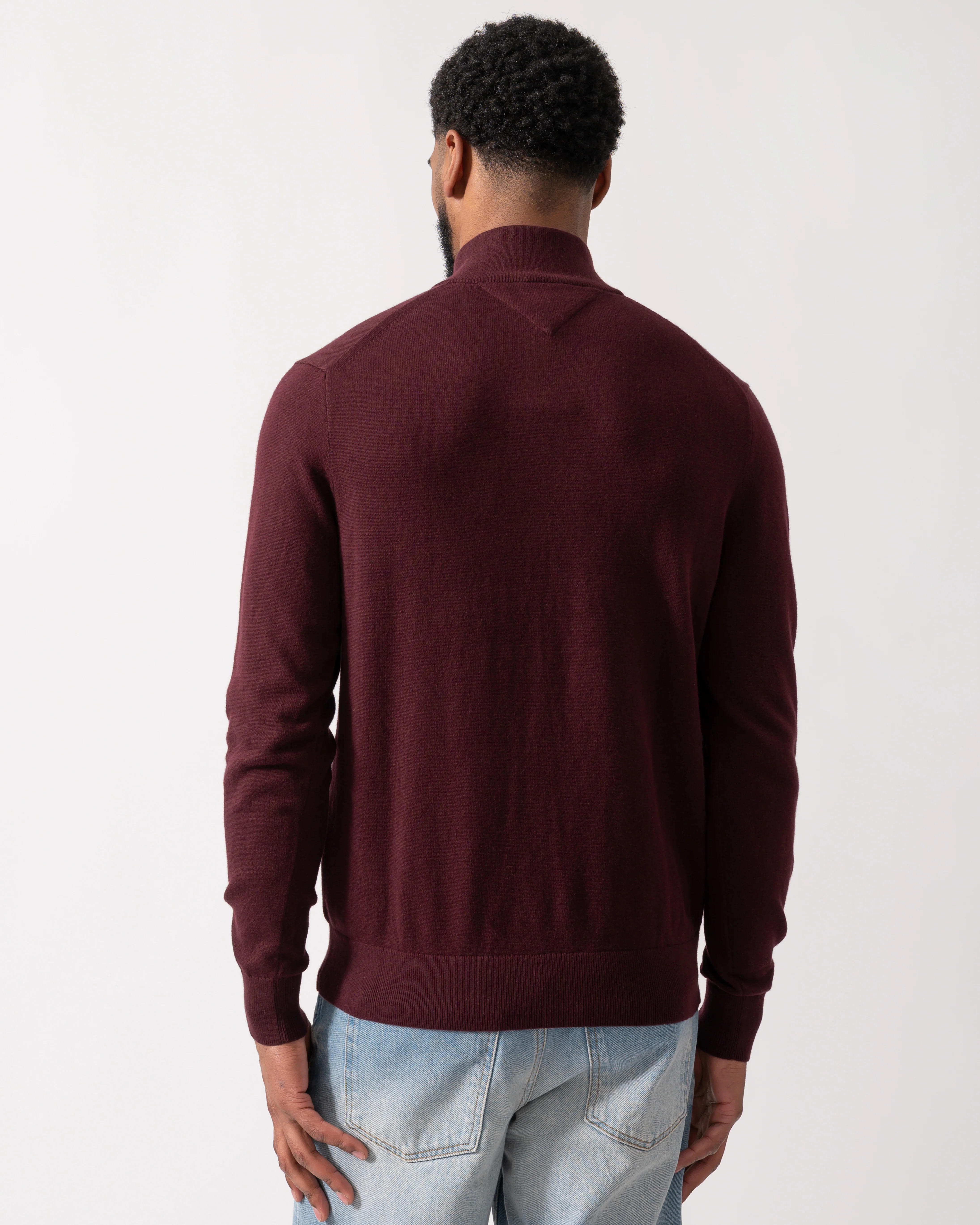 Tommy Hilfiger Organic Cotton Cashmere Mens Zip-Mock Sweater - Deep Burgundy - Image 4