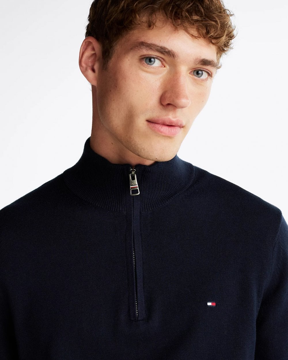 Tommy Hilfiger Organic Cotton Cashmere Mens Zip-Mock Sweater - Desert Sky - Image 2