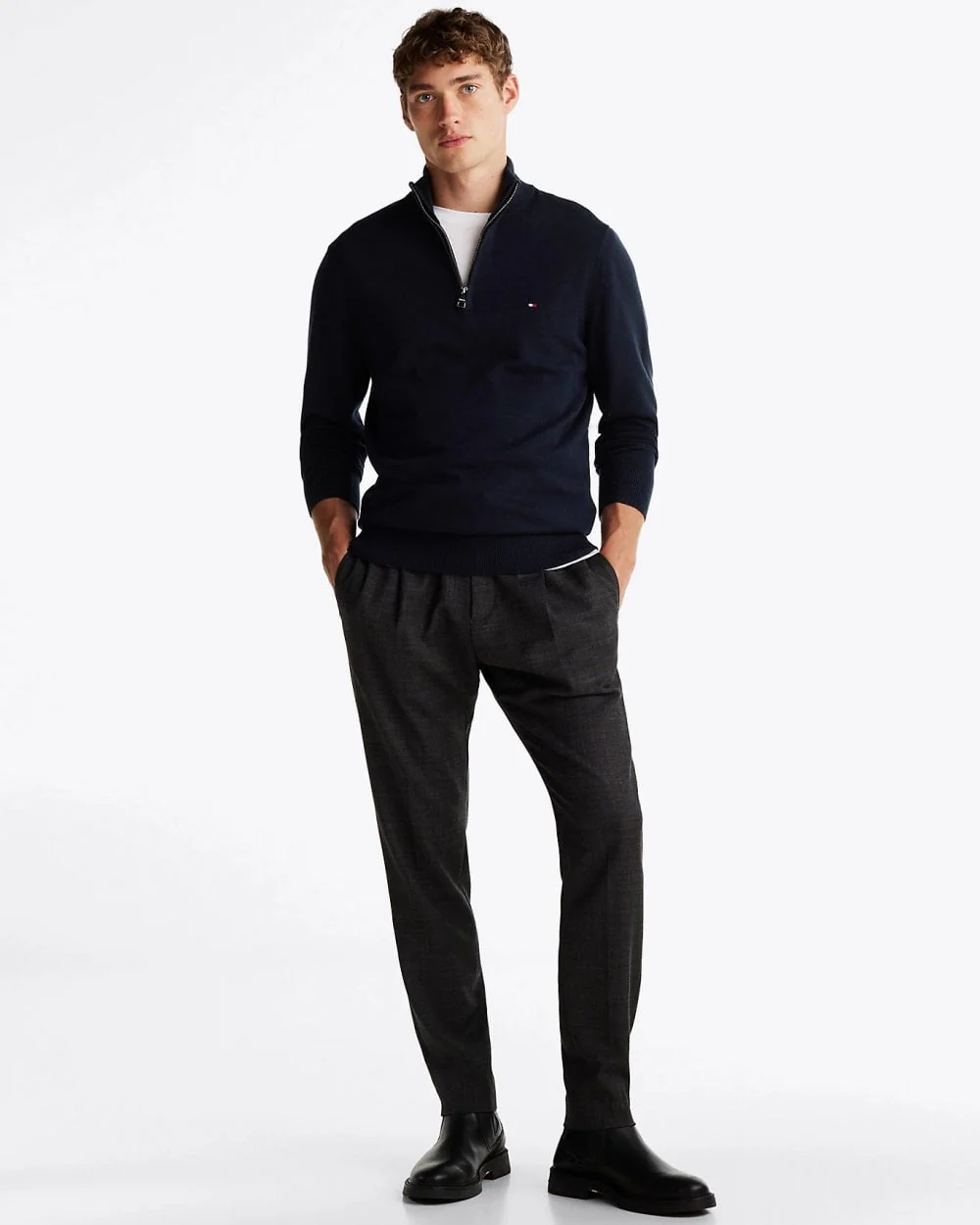 Tommy Hilfiger Organic Cotton Cashmere Mens Zip-Mock Sweater - Desert Sky - Image 3