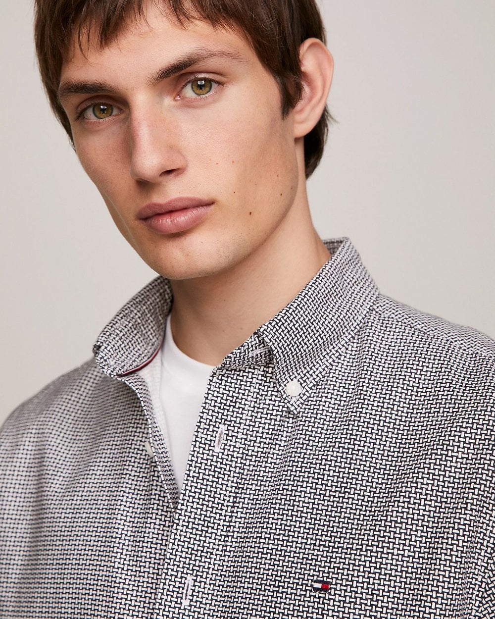 Tommy Hilfiger Oxford Basketweave Print Long Sleeve Mens Shirt - Image 2