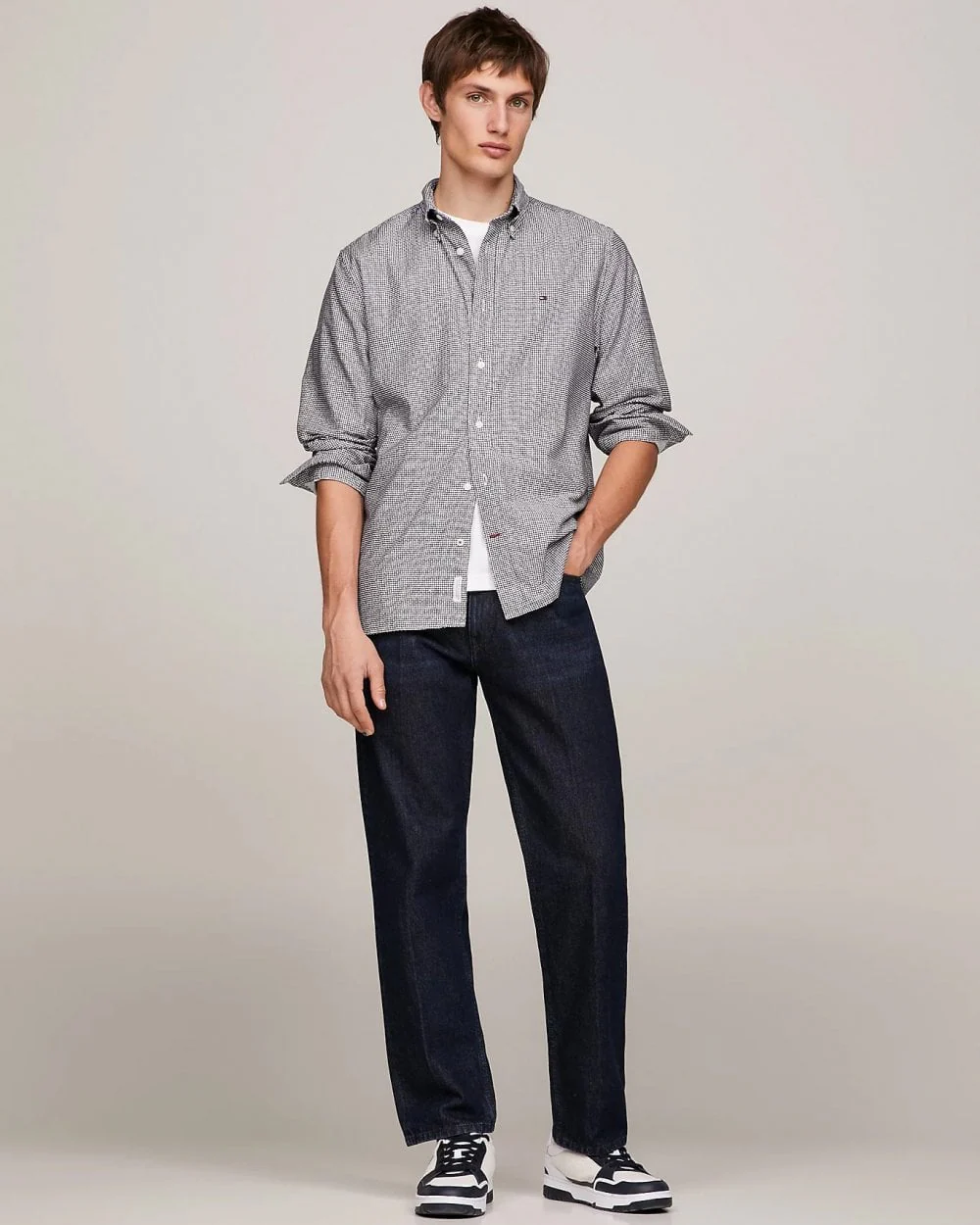Tommy Hilfiger Oxford Basketweave Print Long Sleeve Mens Shirt - Image 3