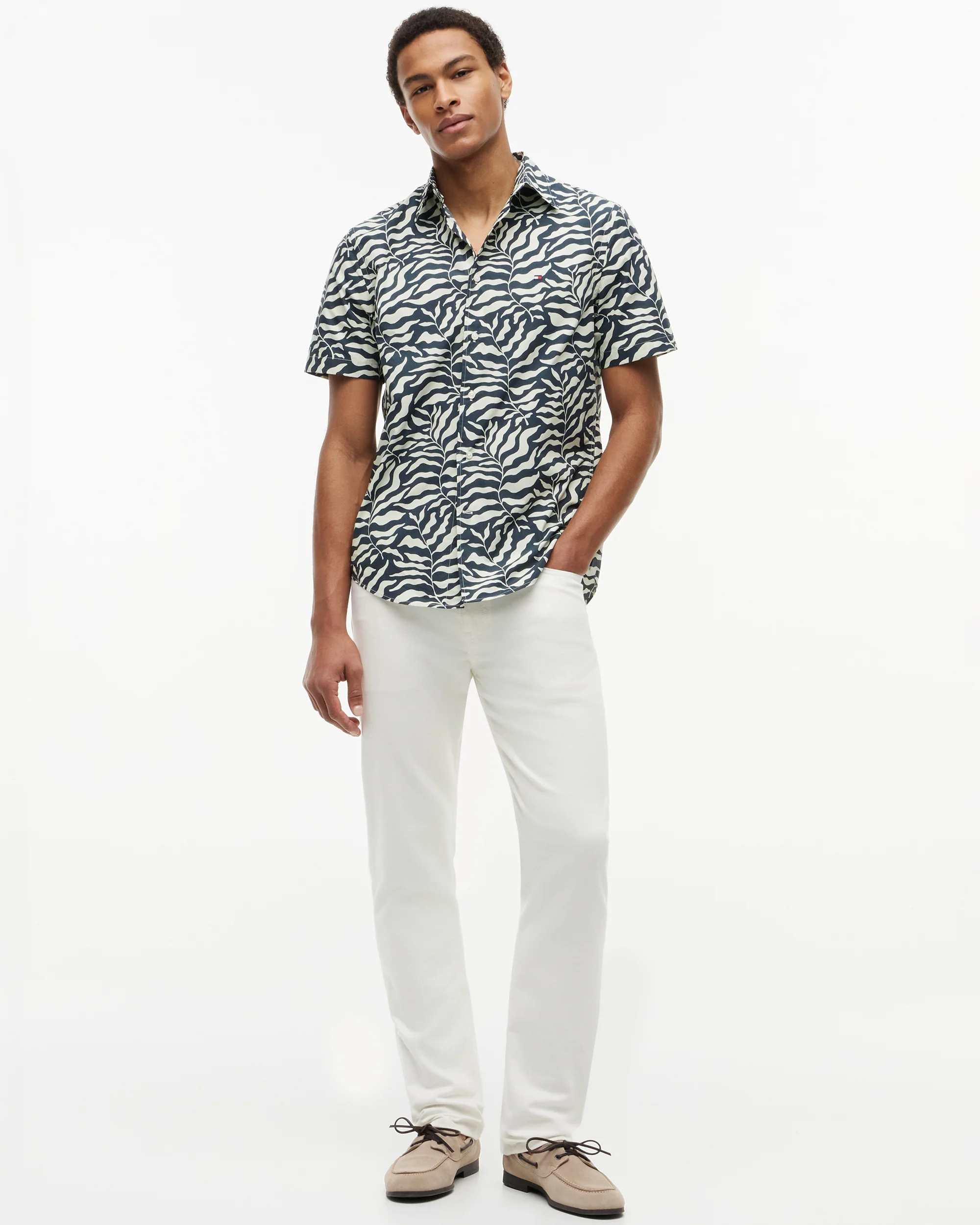 Tommy Hilfiger Papertouch Palm Mens Short Sleeve Shirt - Black/Allover - Image 3