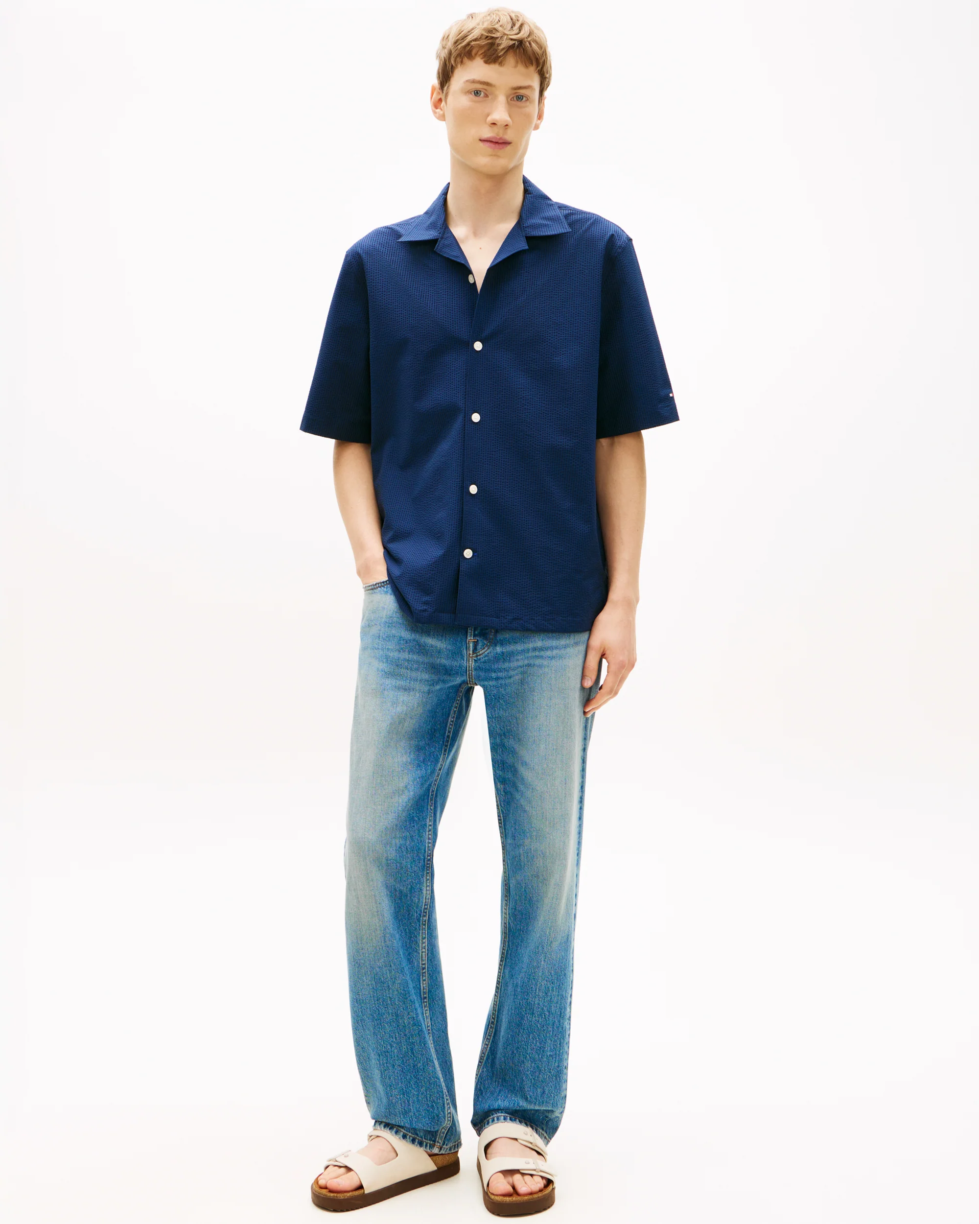 Tommy Hilfiger Performance Seersucker Mens Short Sleeve Shirt - Carbon Navy/Black Stripe - Image 3