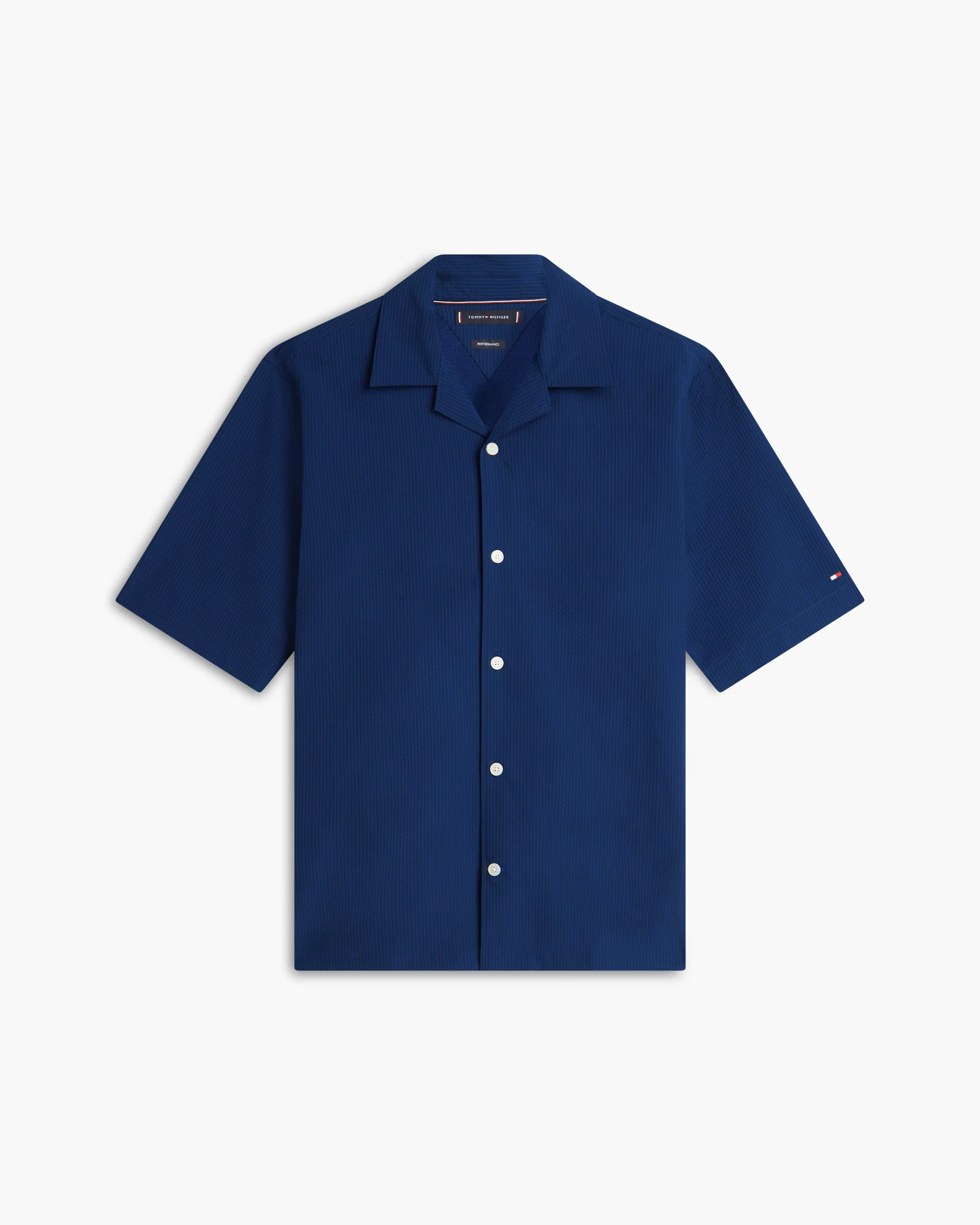 Tommy Hilfiger Performance Seersucker Mens Short Sleeve Shirt - Carbon Navy/Black Stripe - Image 5