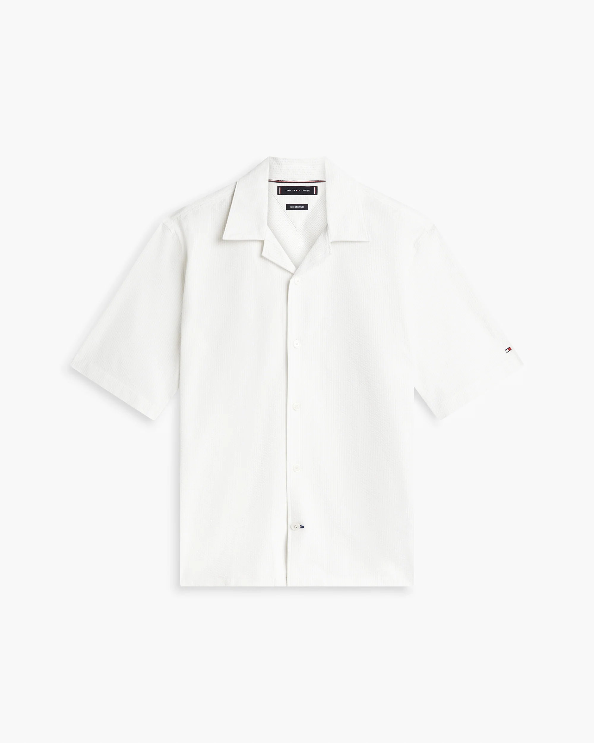 Tommy Hilfiger Performance Seersucker Mens Short Sleeve Shirt - Ivory Petal/Ecru Stripe - Image 5