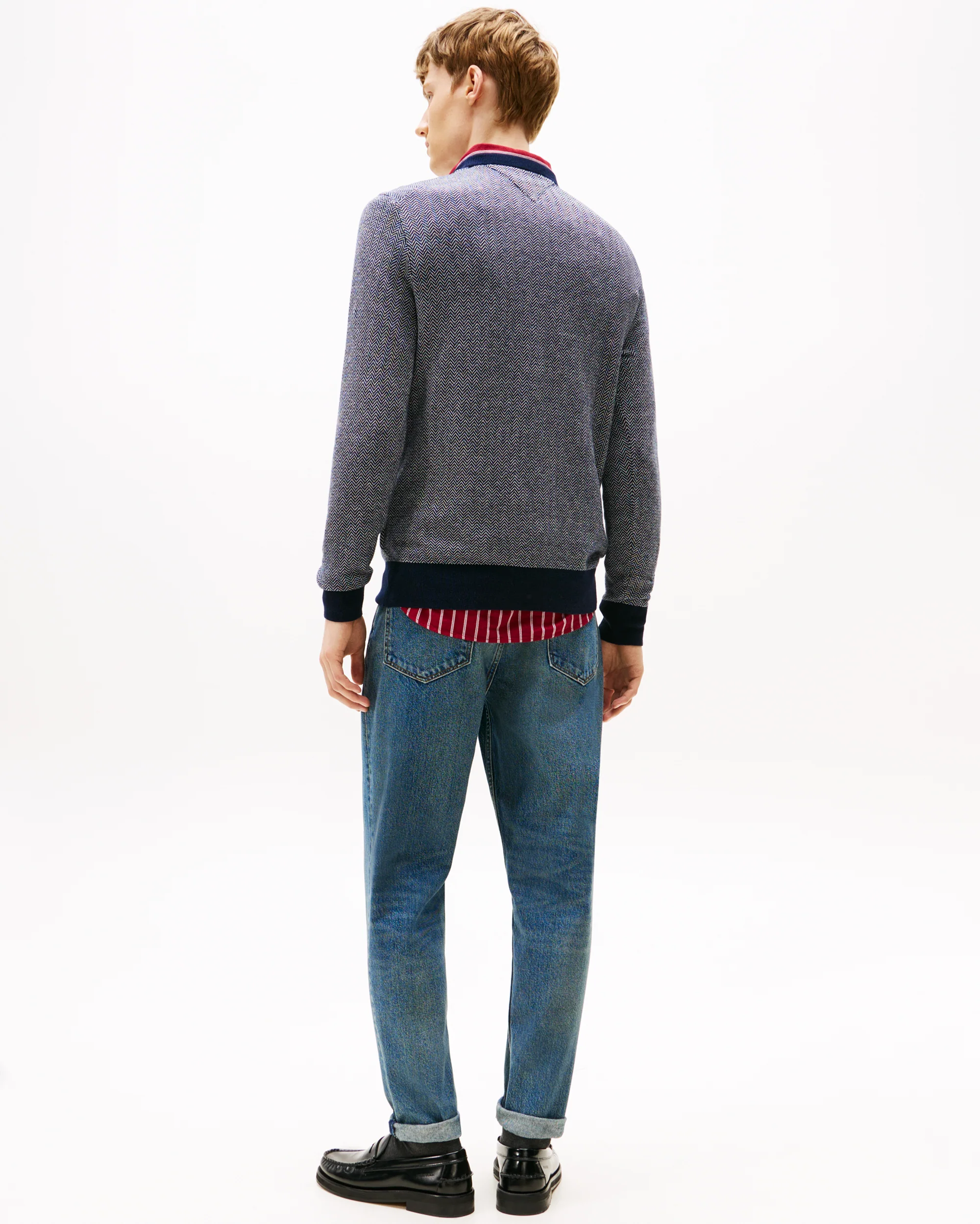 Tommy Hilfiger Pima Cotton Cashmere Herringbone Mens Crew Jumper - Desert Sky/Ivory Petal - Image 4