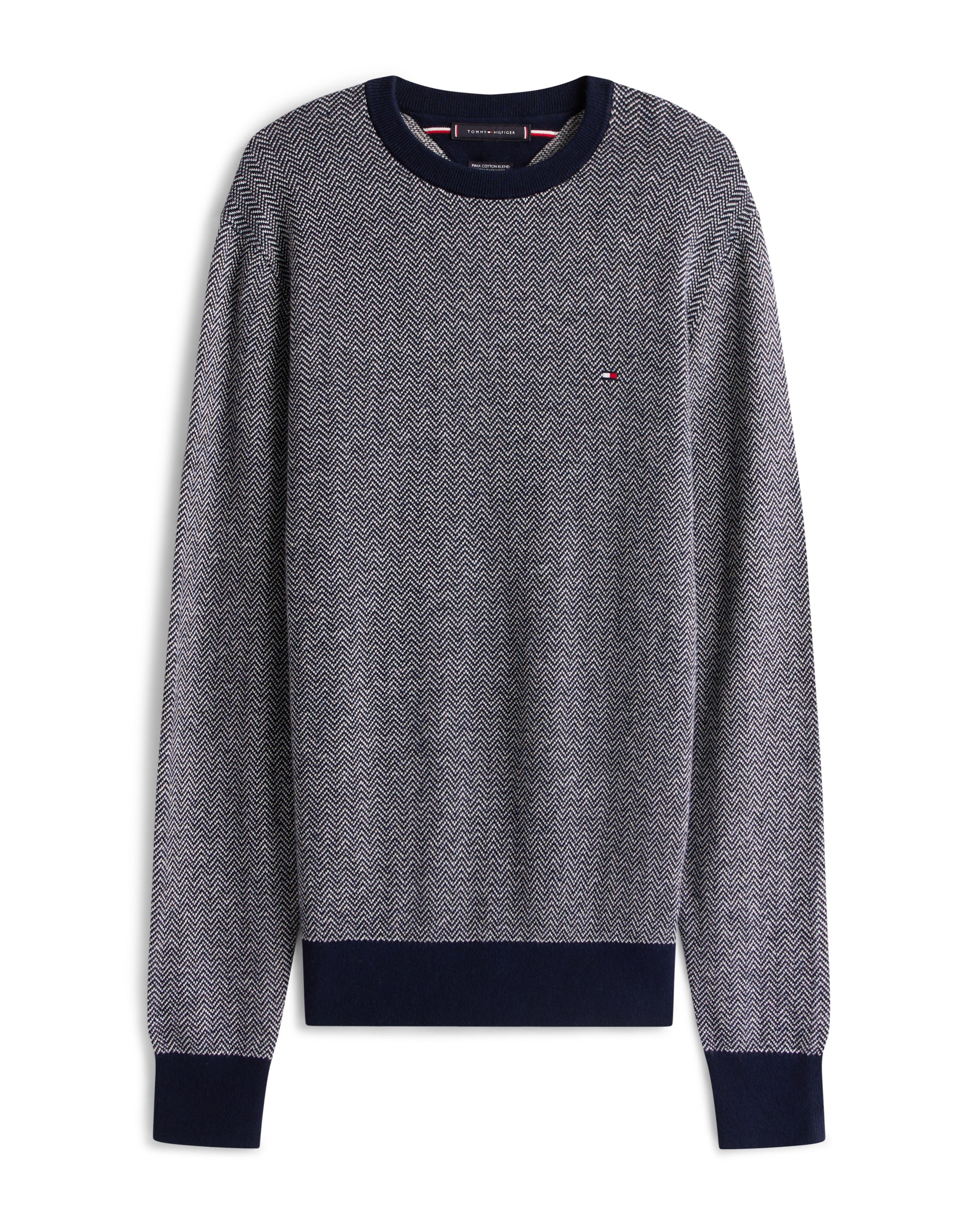 Tommy Hilfiger Pima Cotton Cashmere Herringbone Mens Crew Jumper - Desert Sky/Ivory Petal - Image 5