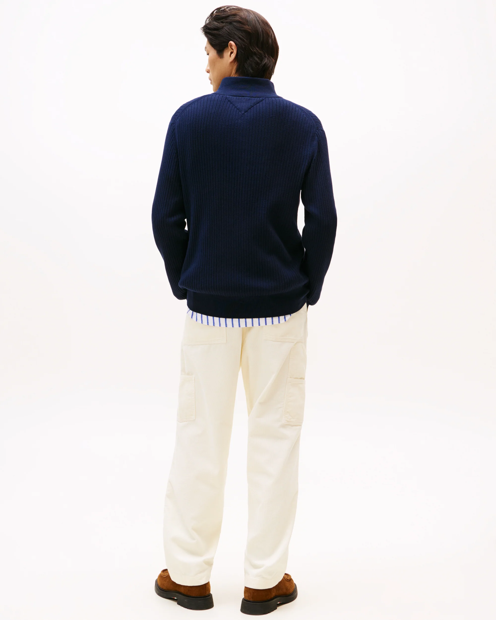 Tommy Hilfiger Pima Cotton Cashmere Structure Half-Zip Mens Mock Neck Jumper - Desert Sky - Image 4