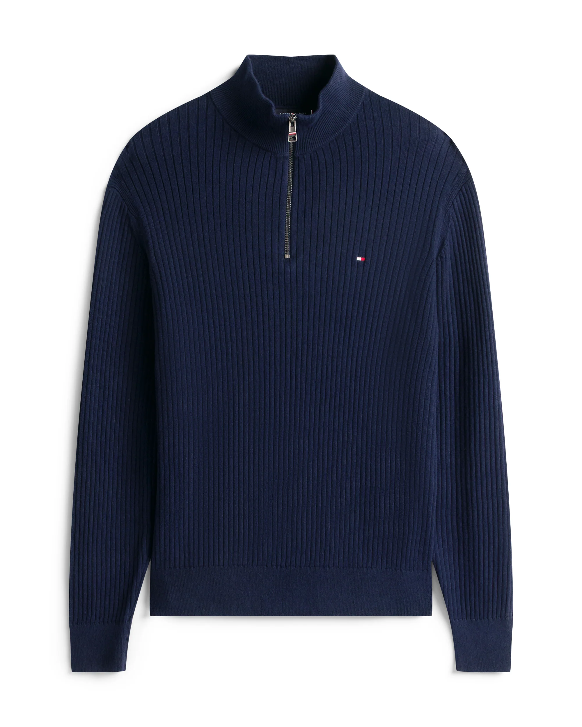 Tommy Hilfiger Pima Cotton Cashmere Structure Half-Zip Mens Mock Neck Jumper - Desert Sky - Image 5