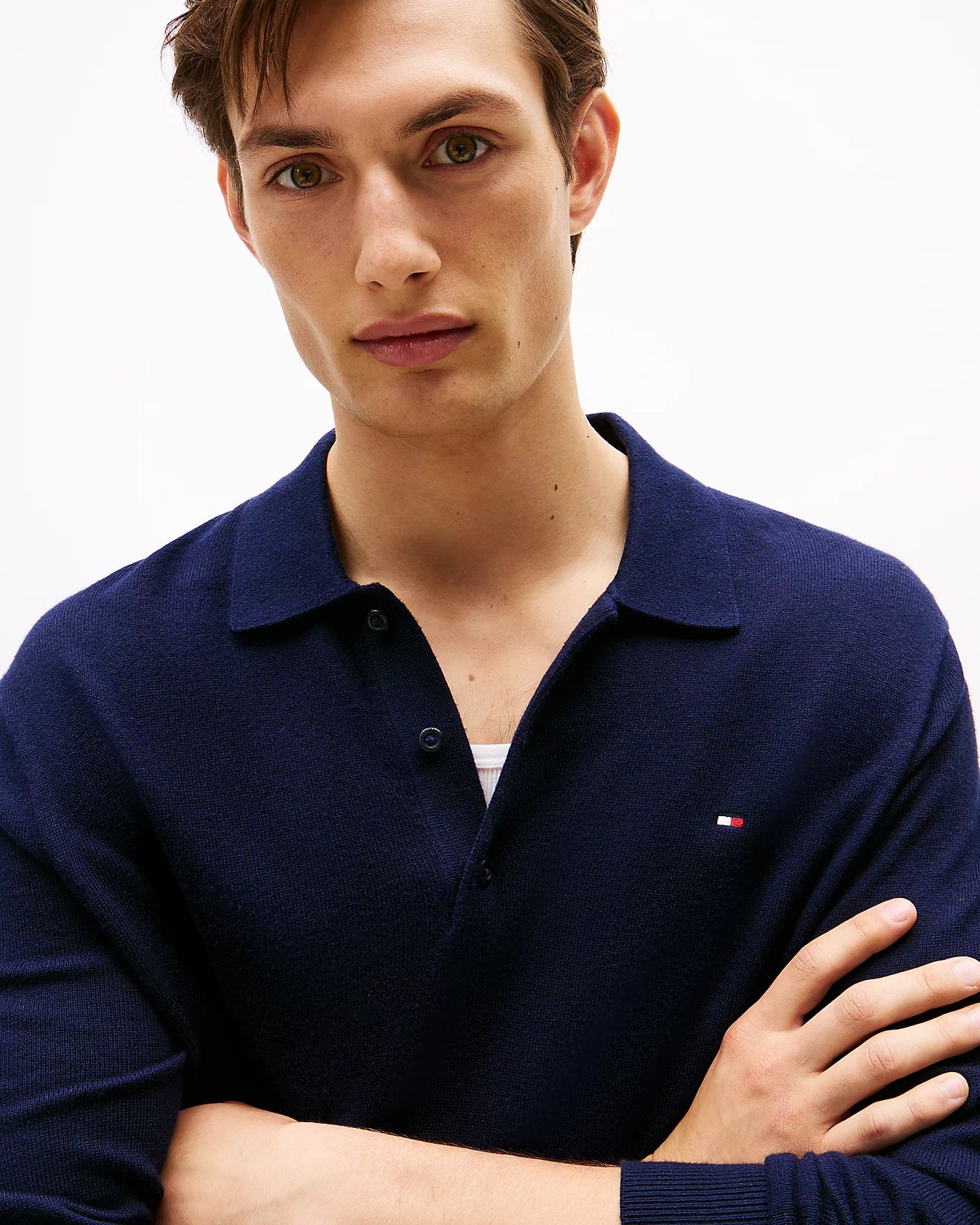 Tommy Hilfiger Pima Organic Cotton Cashmere Mens Long Sleeve Polo - Desert Sky - Image 2