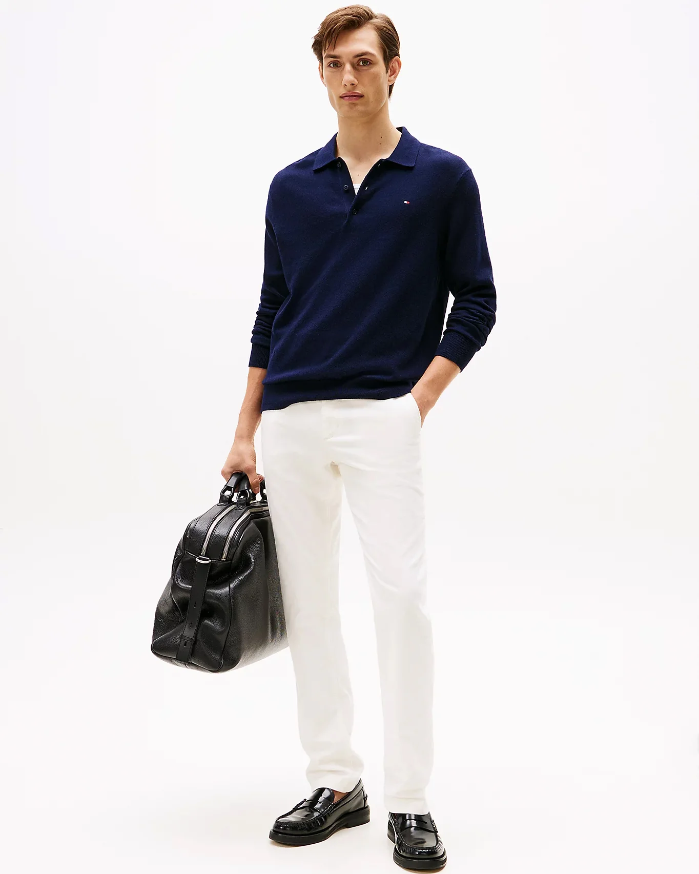 Tommy Hilfiger Pima Organic Cotton Cashmere Mens Long Sleeve Polo - Desert Sky - Image 3