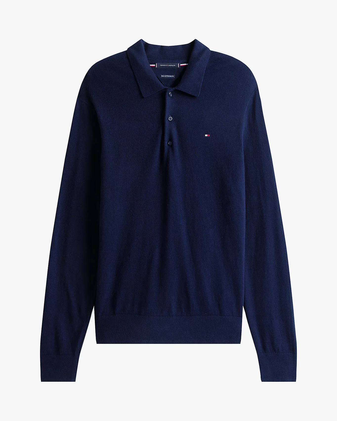 Tommy Hilfiger Pima Organic Cotton Cashmere Mens Long Sleeve Polo - Desert Sky - Image 5