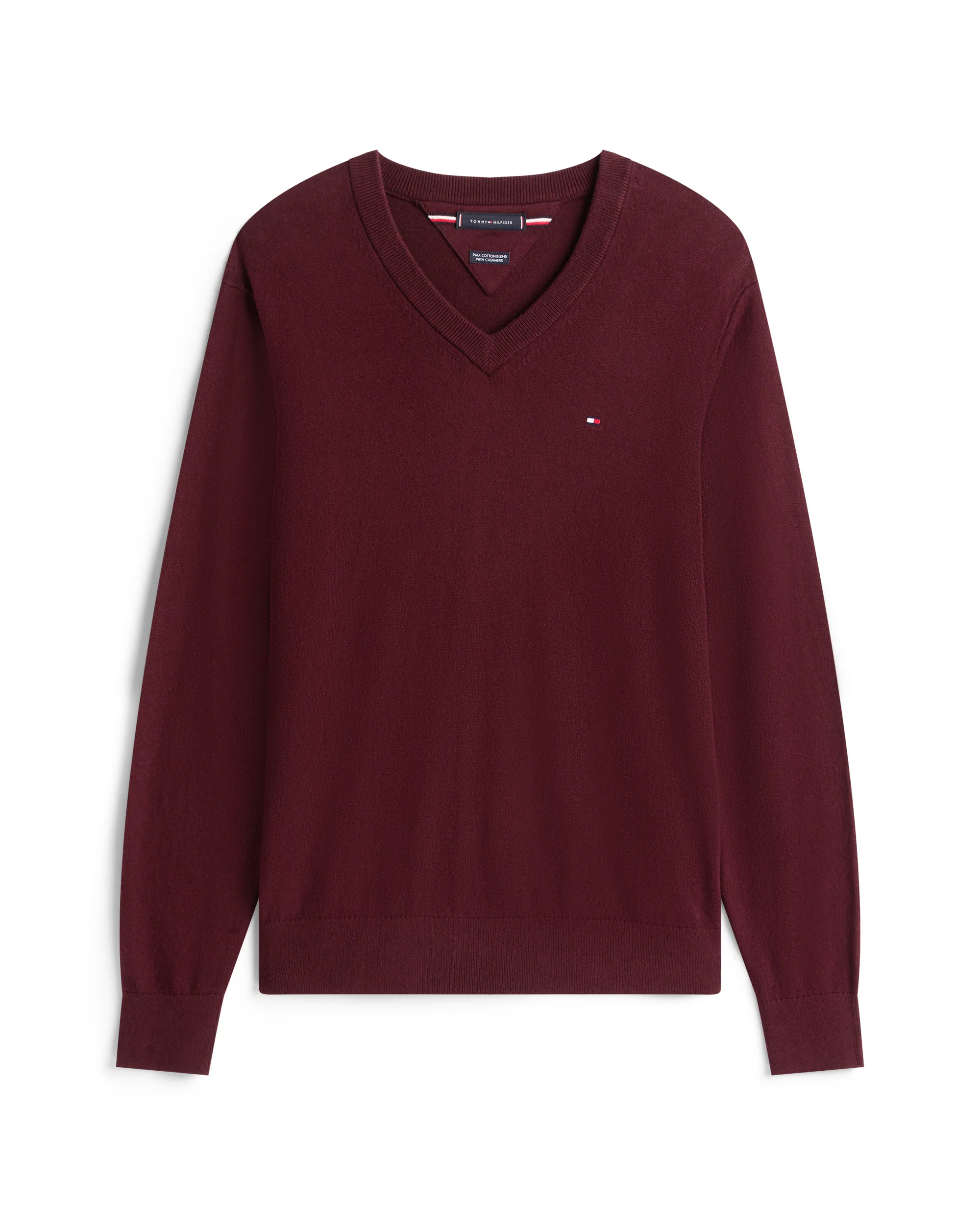 Tommy Hilfiger Pima Organic Cotton Mens Cashmere V-Neck Jumper - Deep Burgundy - Image 5